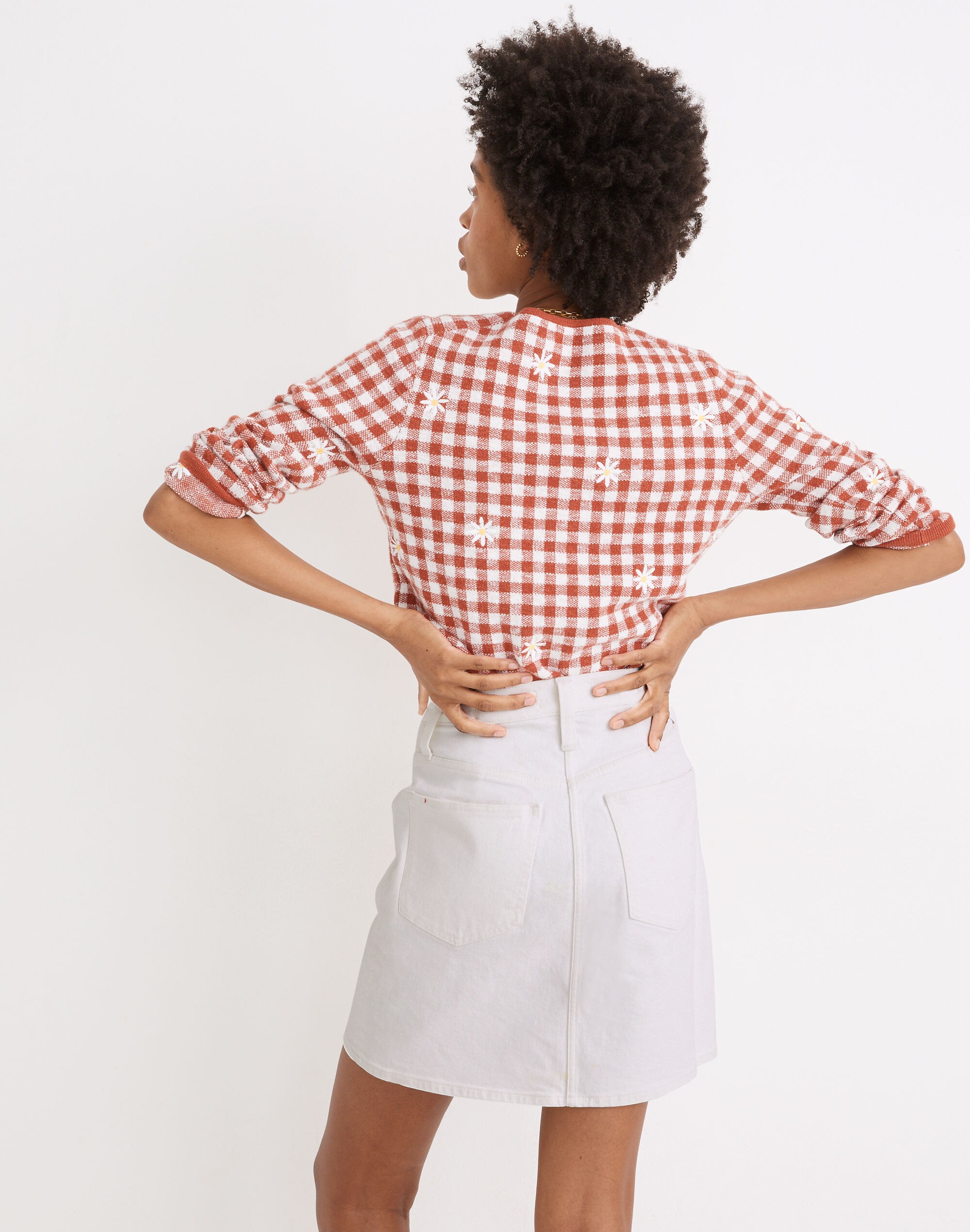 Heritage Stretch Denim Straight Mini Skirt in Tile White: Yoke-Pocket Edition