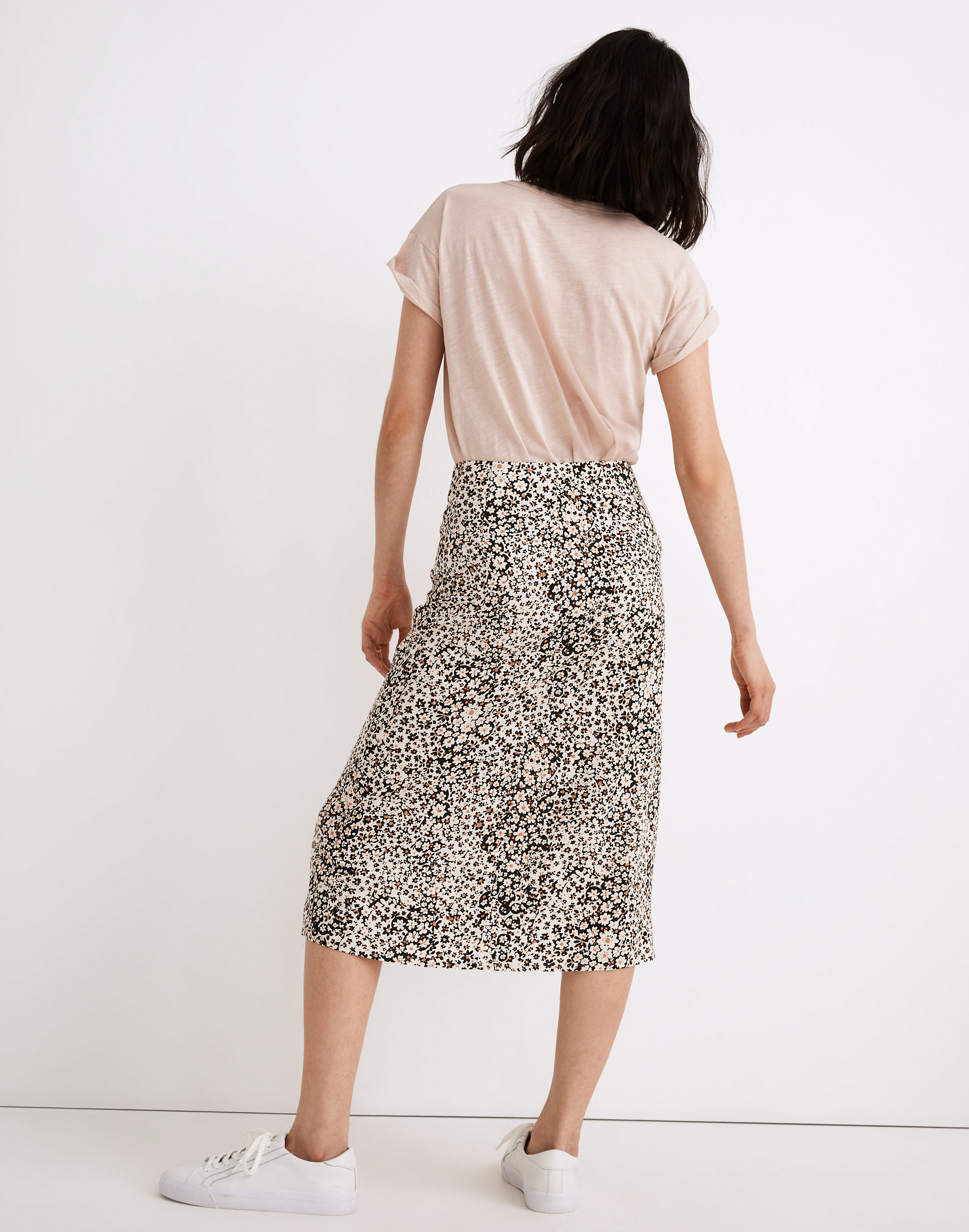 Side-Button Straight Midi Skirt in Daisy Groove