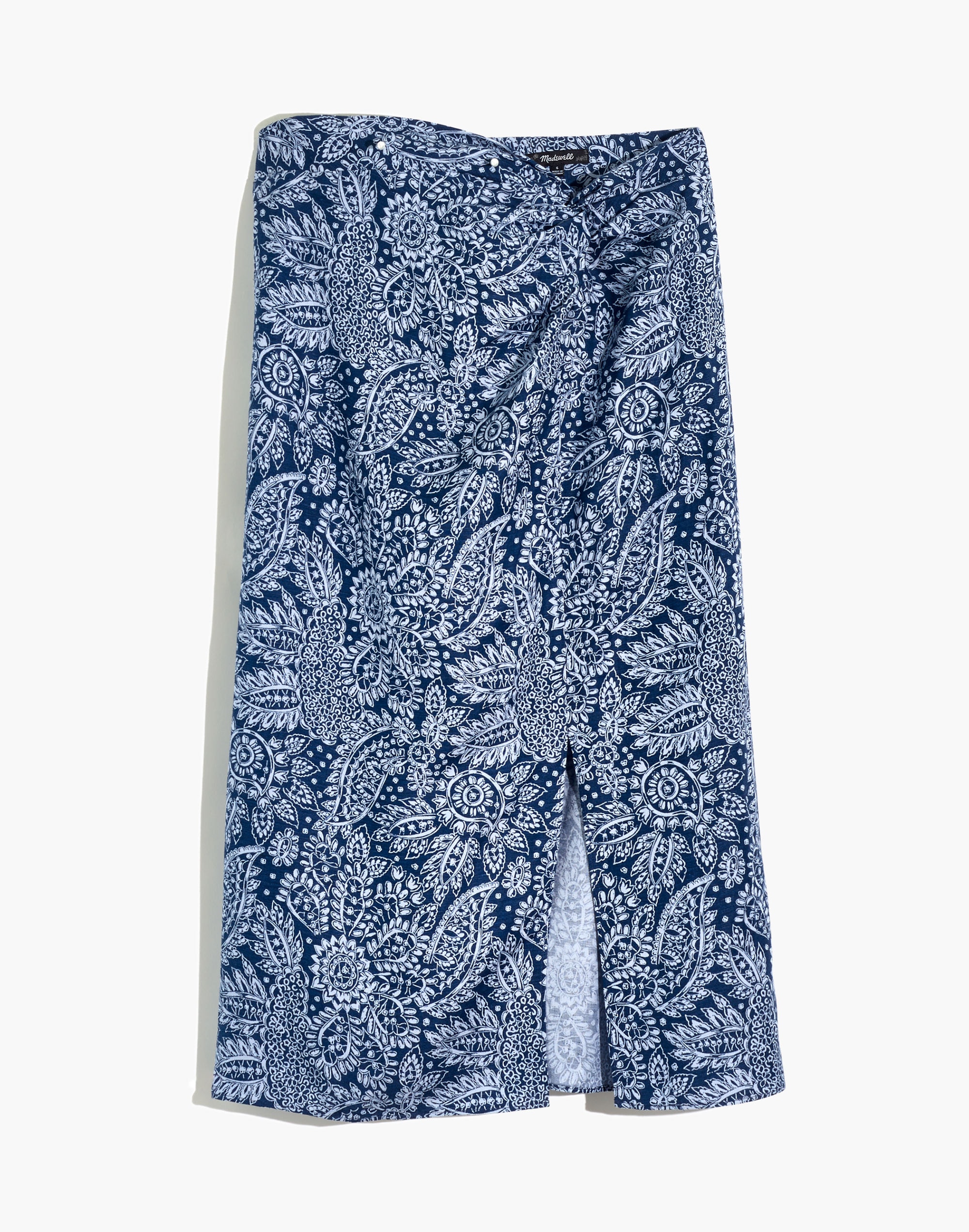 Linen-Blend Knotted Midi Skirt in Paisley Garden