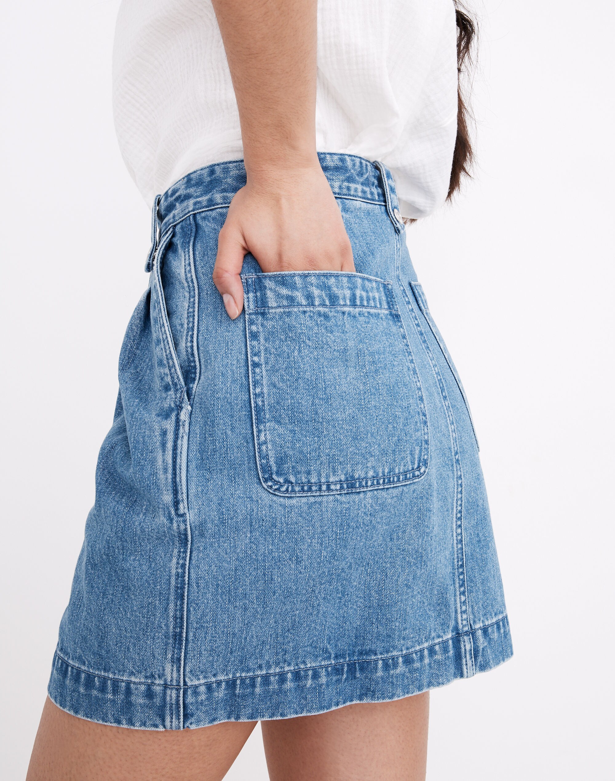 Denim Pleated Mini Skirt in Upton Wash