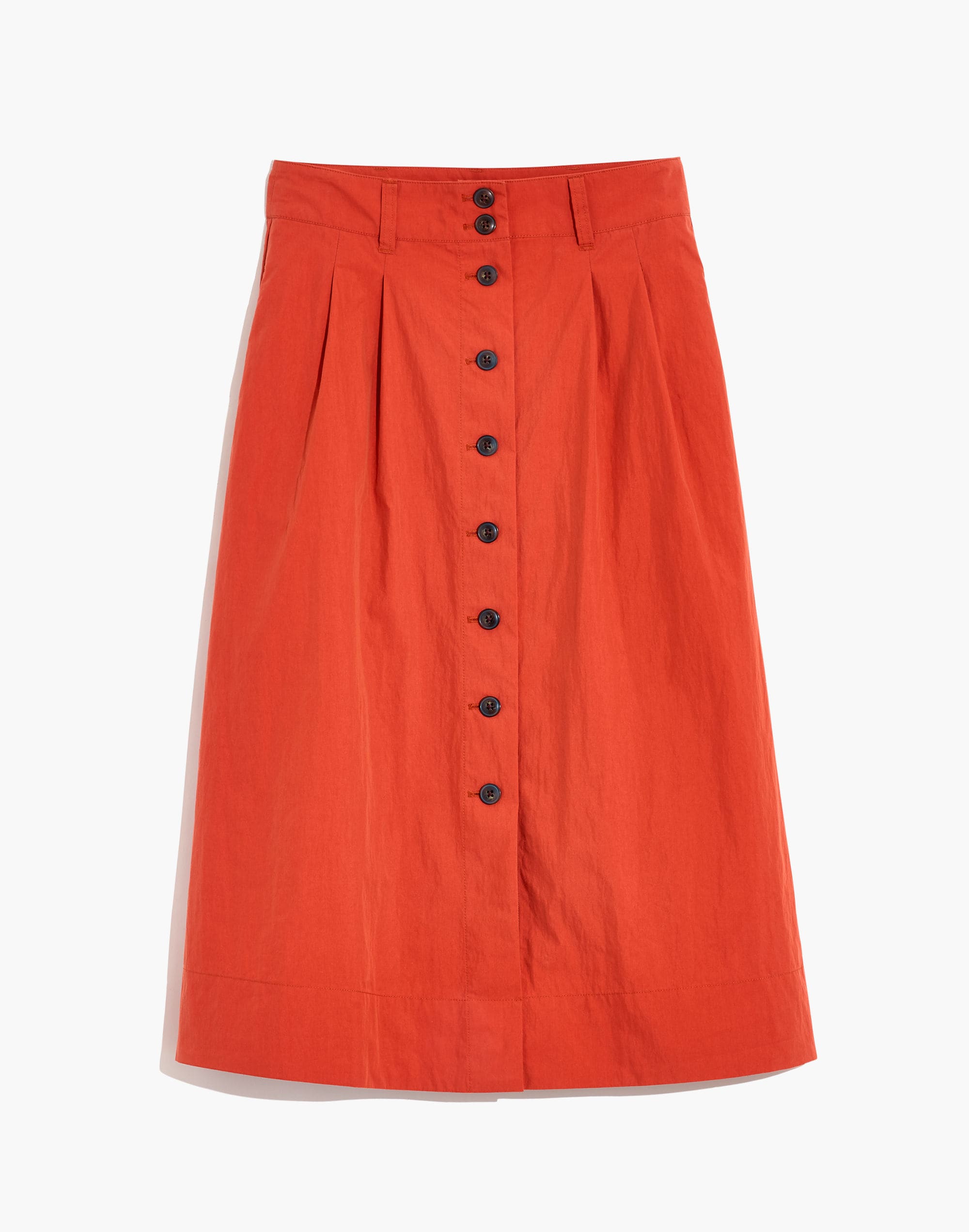 Poplin Pleated Button-Front Midi Skirt