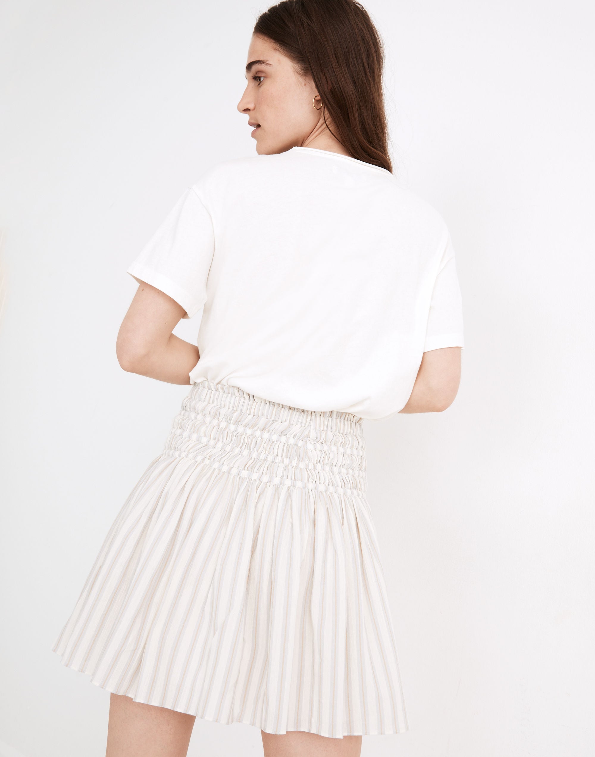 Smocked Pull-On Mini Skirt in Stripe