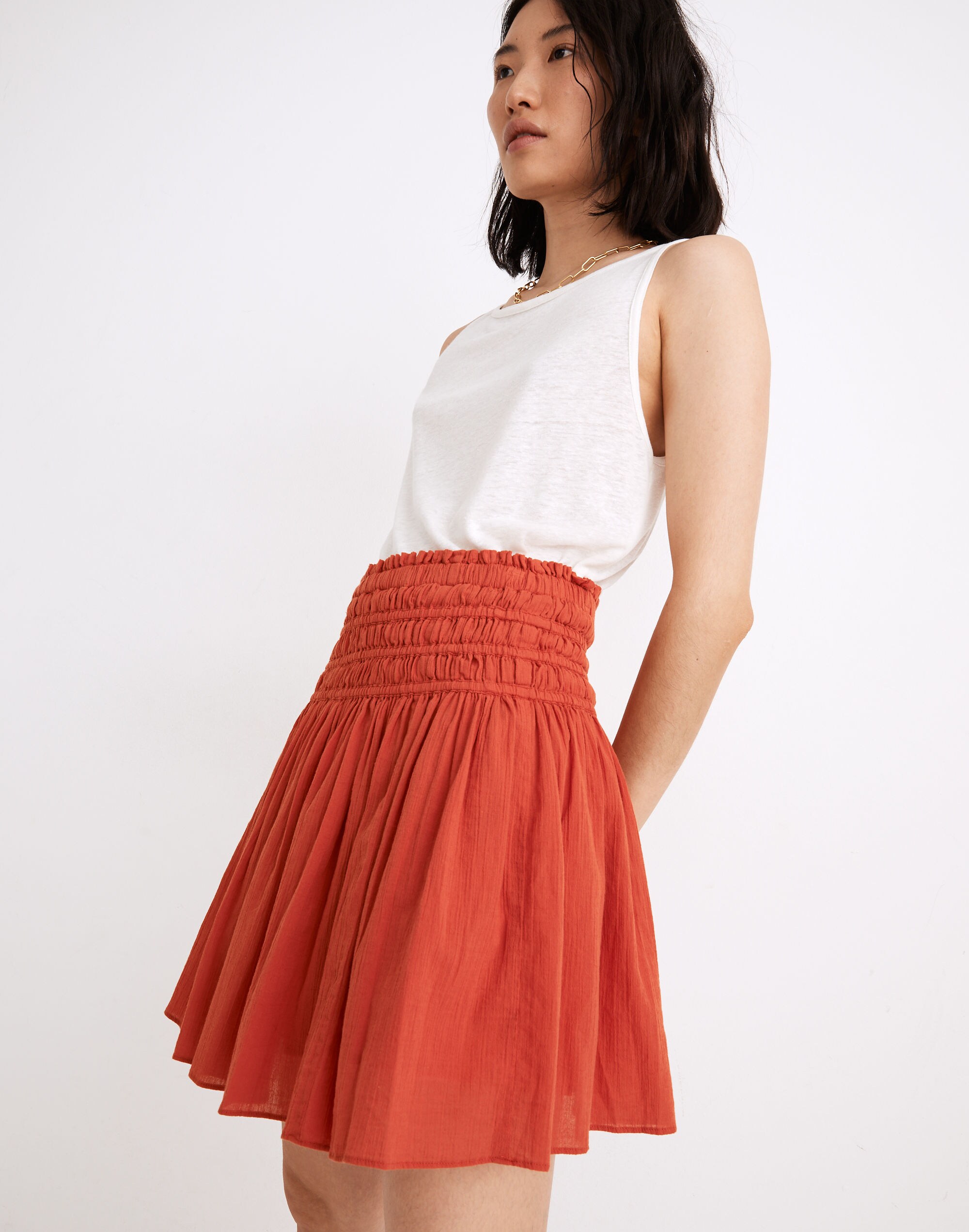 Smocked Pull-On Mini Skirt