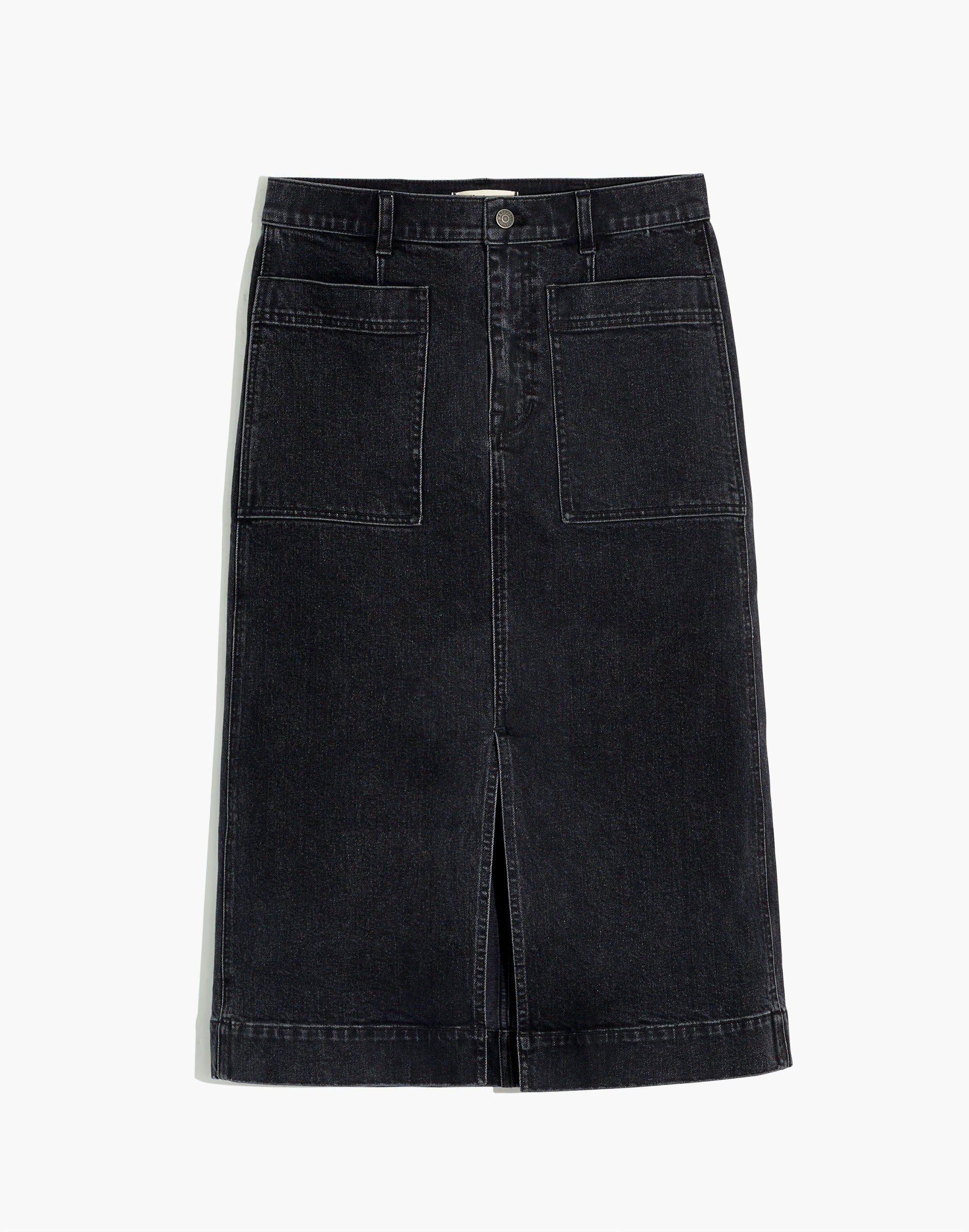 Stretch Denim Slit Straight Midi Skirt in Cadman Wash