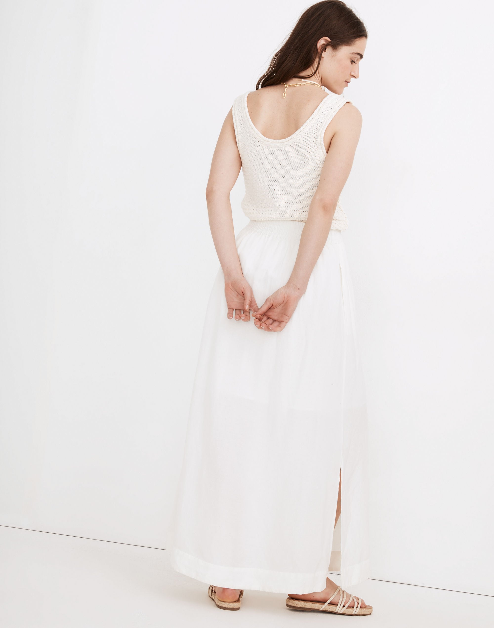 Linen-Blend Smocked-Waist Maxi Skirt