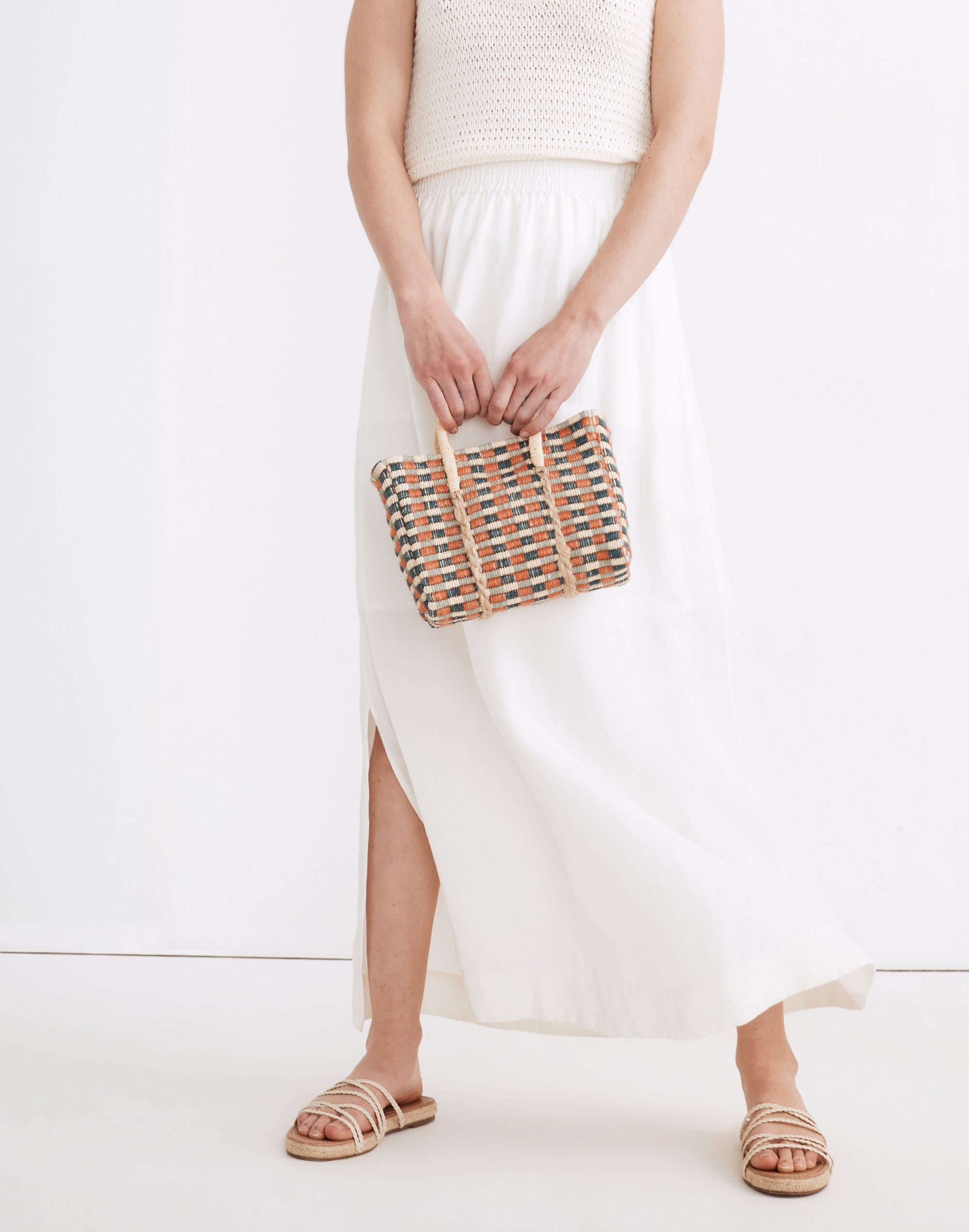 Linen-Blend Smocked-Waist Maxi Skirt