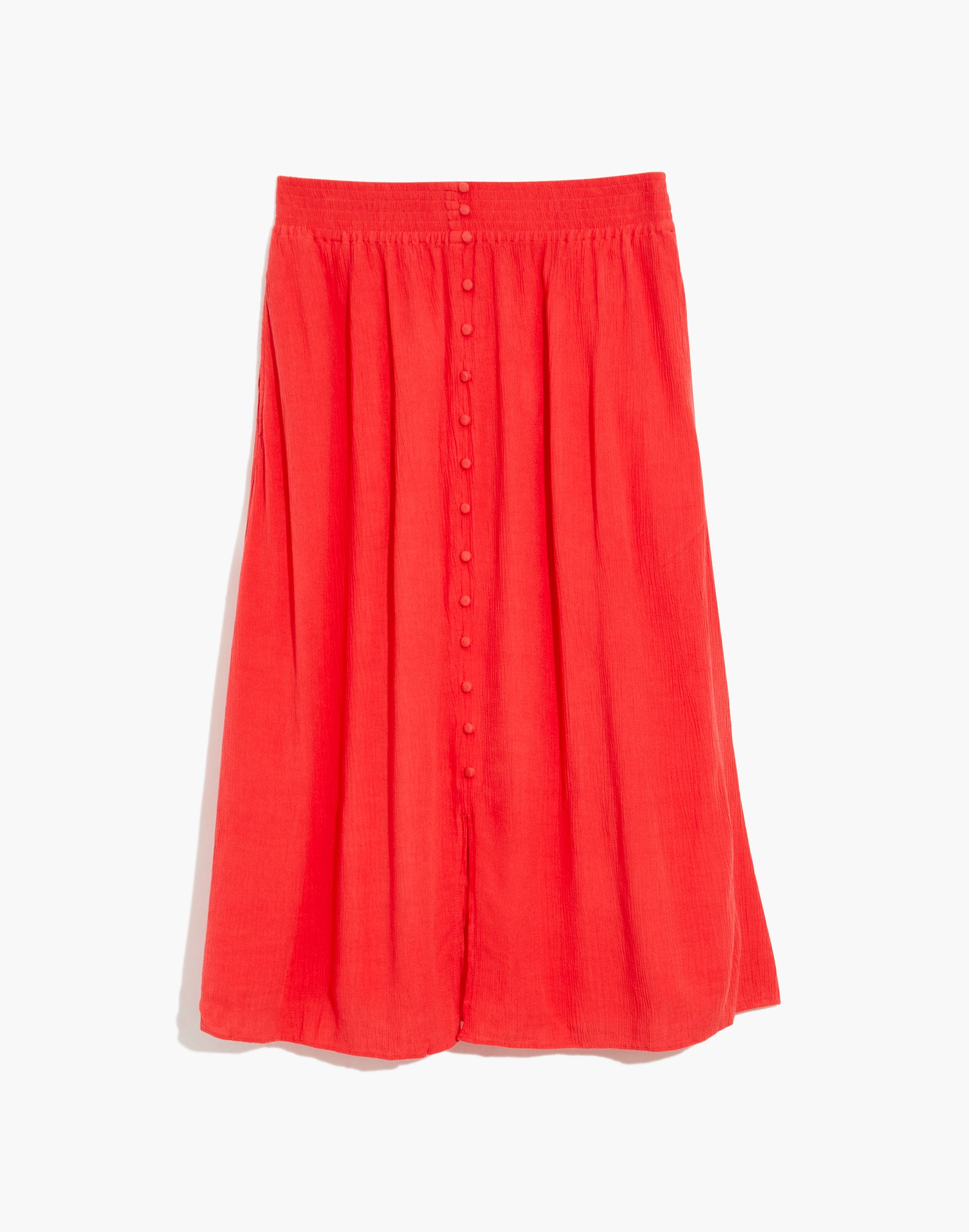 Smocked-Waist Button-Front Midi Skirt