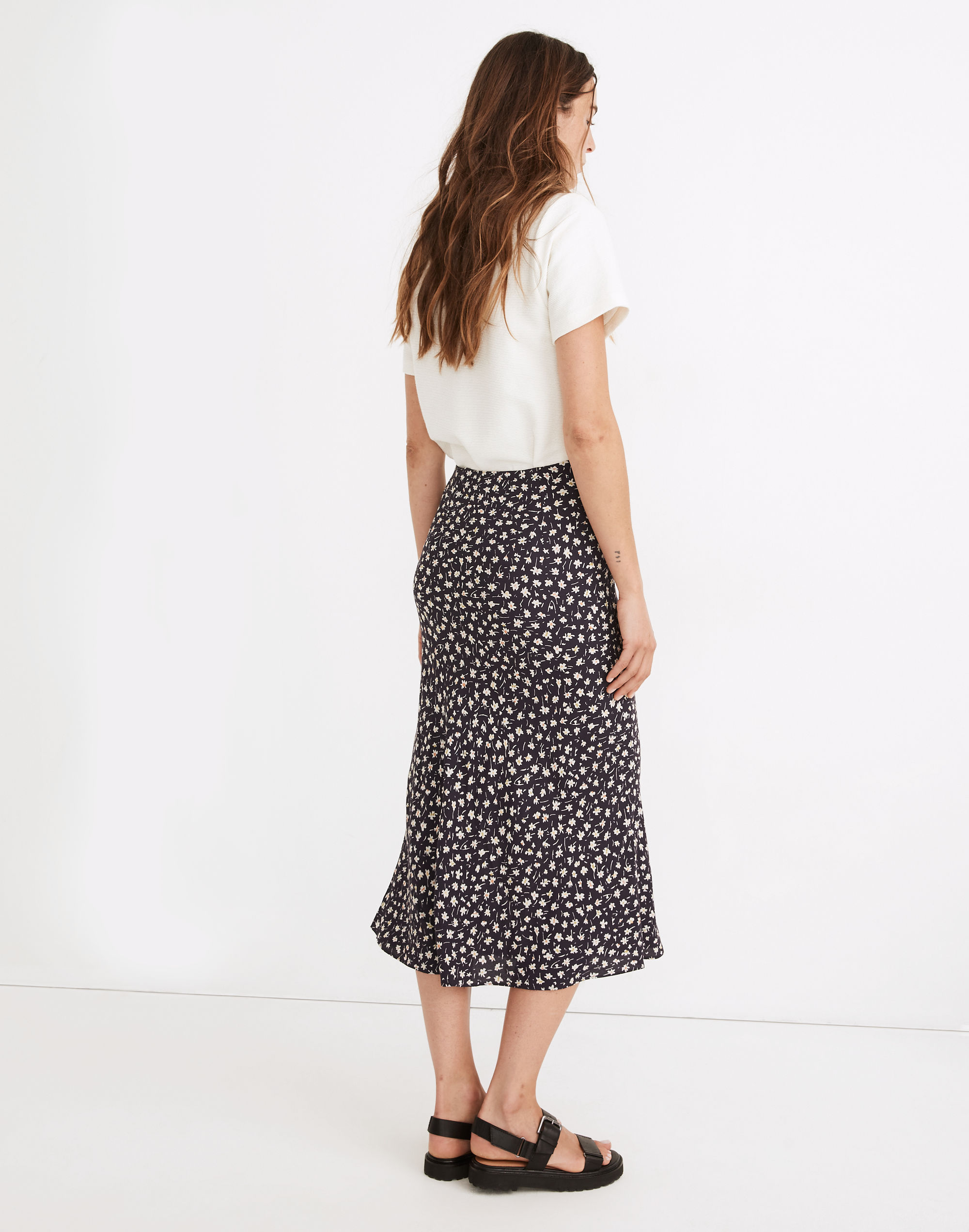 Drawstring Midi Slip Skirt in Sweet Floral