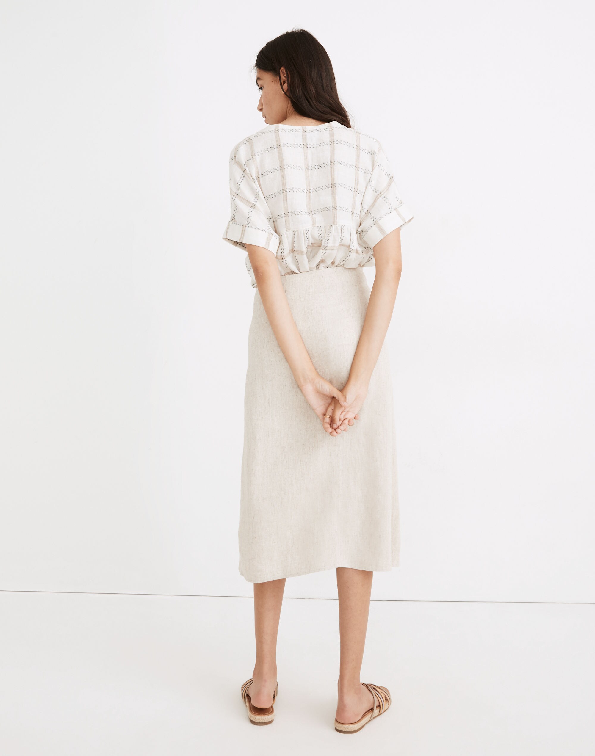 Undyed Linen-Blend Side-Button Midi Skirt