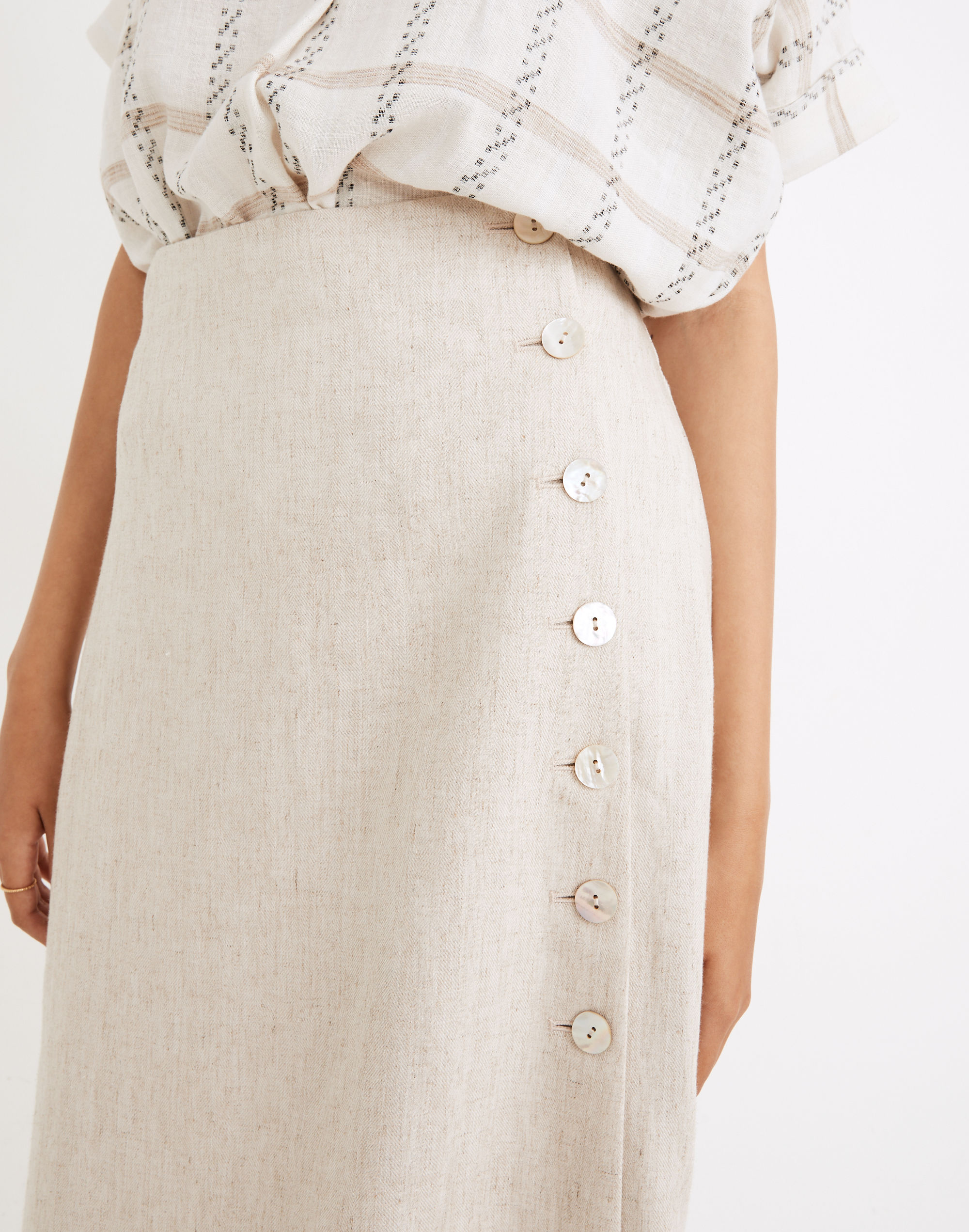 Undyed Linen-Blend Side-Button Midi Skirt