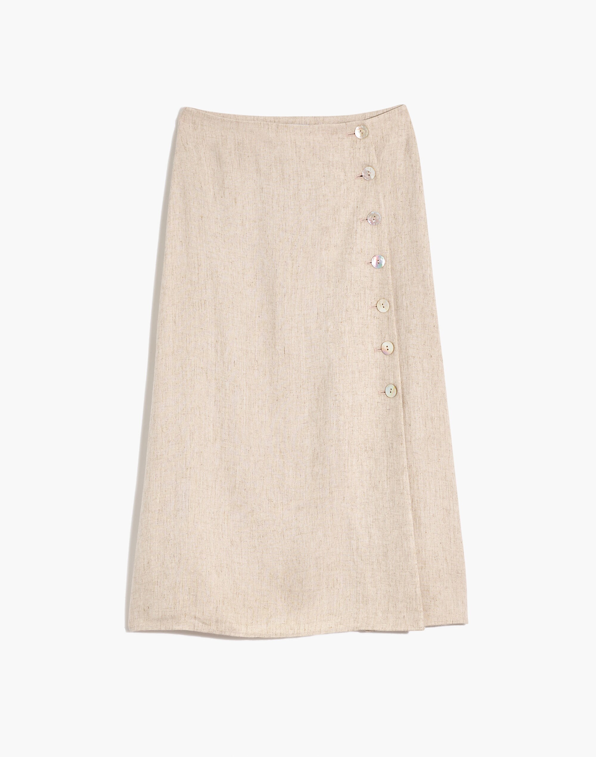 Undyed Linen-Blend Side-Button Midi Skirt
