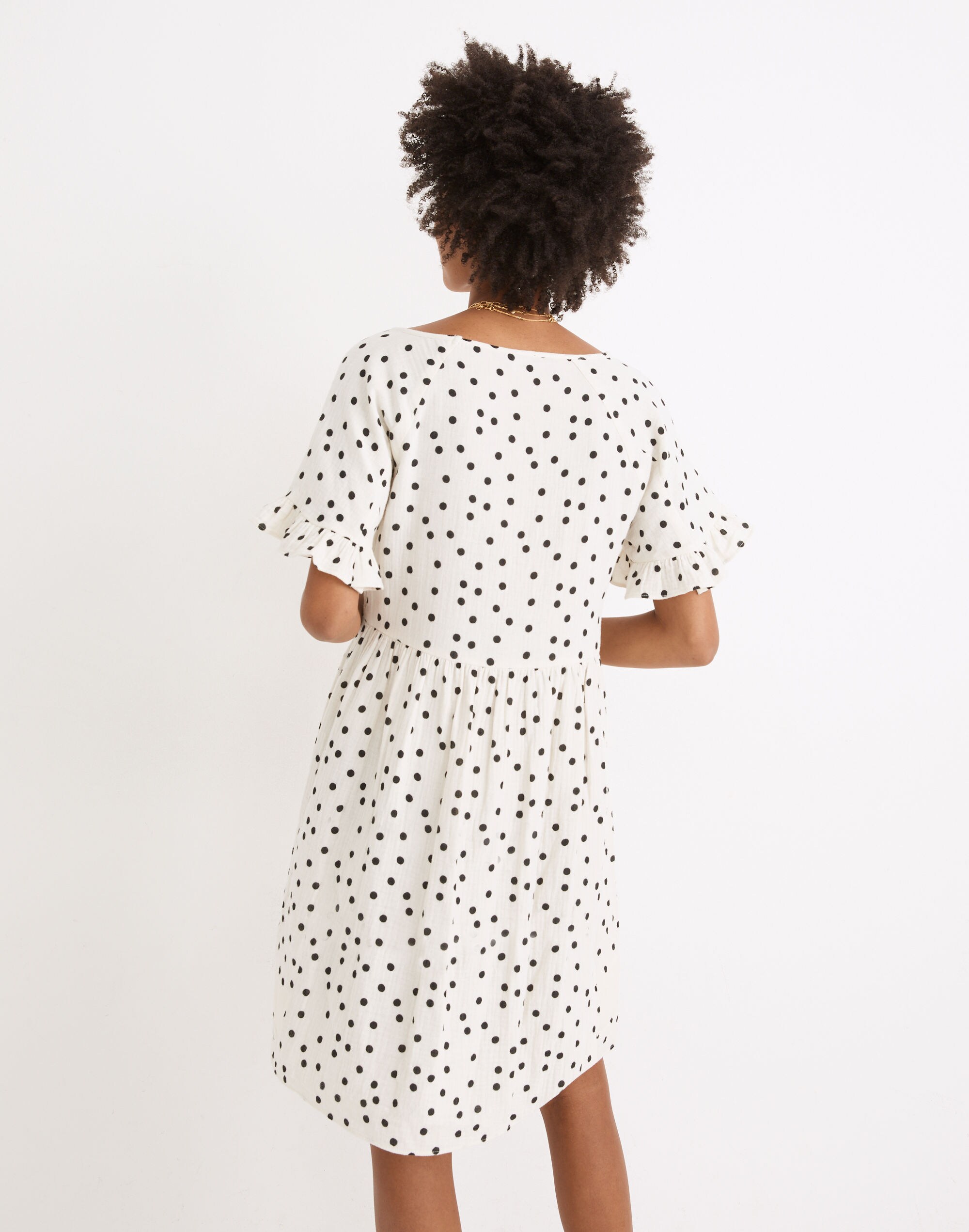 Lightspun Ruffle-Sleeve Babydoll Dress in Dot Toss