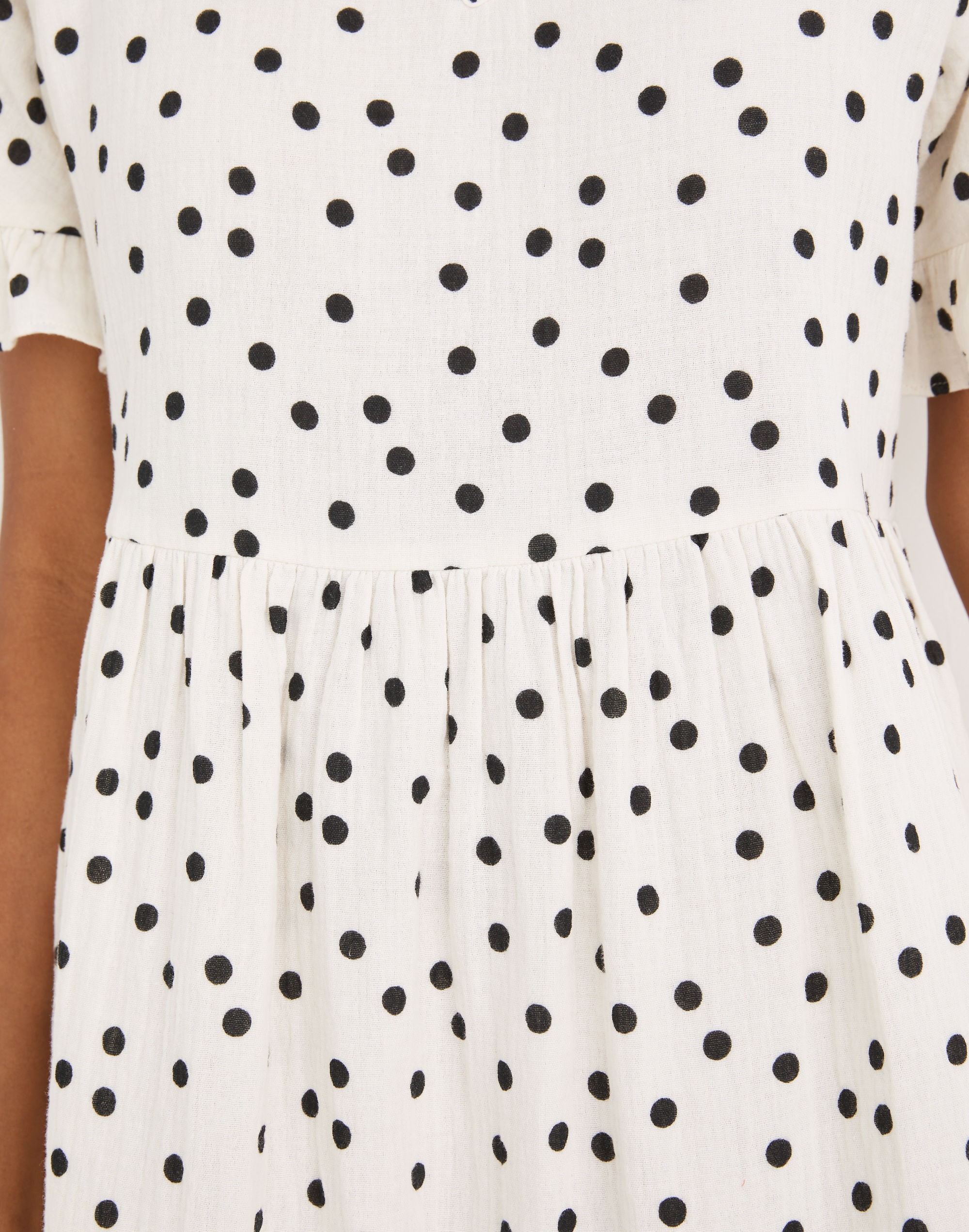 Lightspun Ruffle-Sleeve Babydoll Dress in Dot Toss