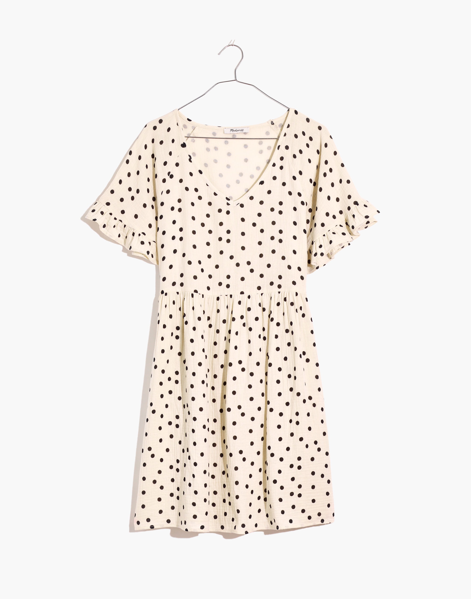 Lightspun Ruffle-Sleeve Babydoll Dress in Dot Toss