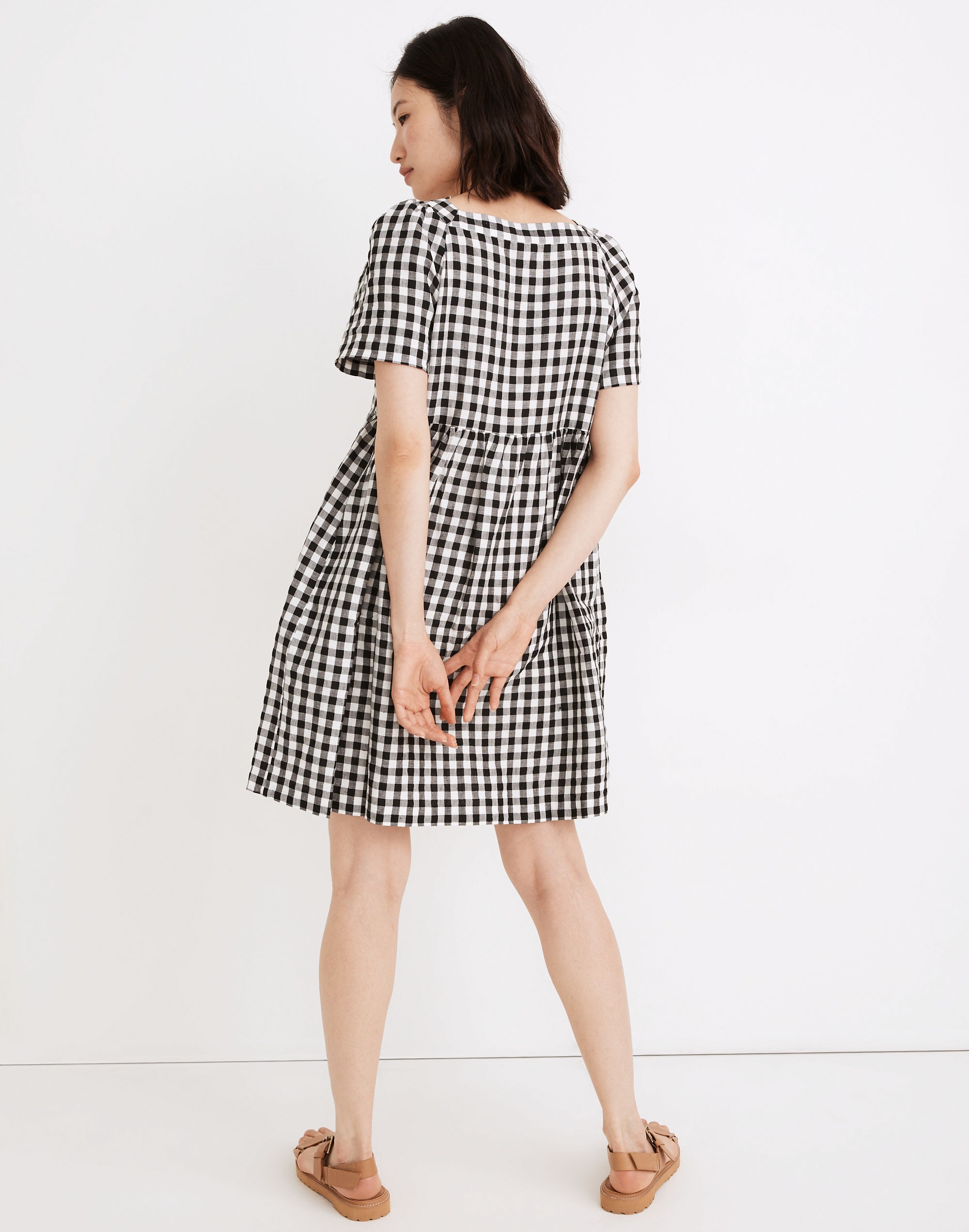 Linen-Blend Allie Mini Dress in Gingham Check