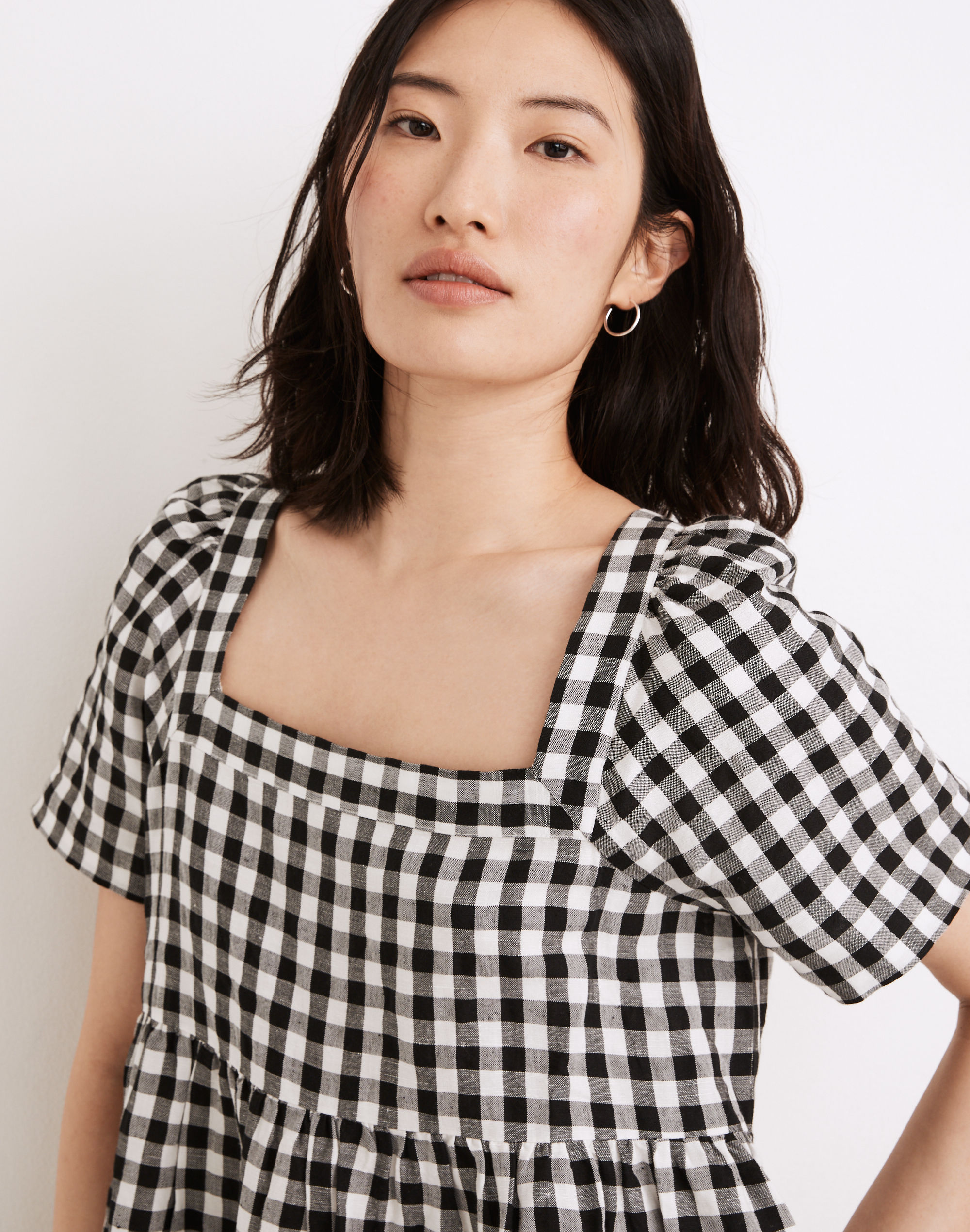 Linen-Blend Allie Mini Dress in Gingham Check