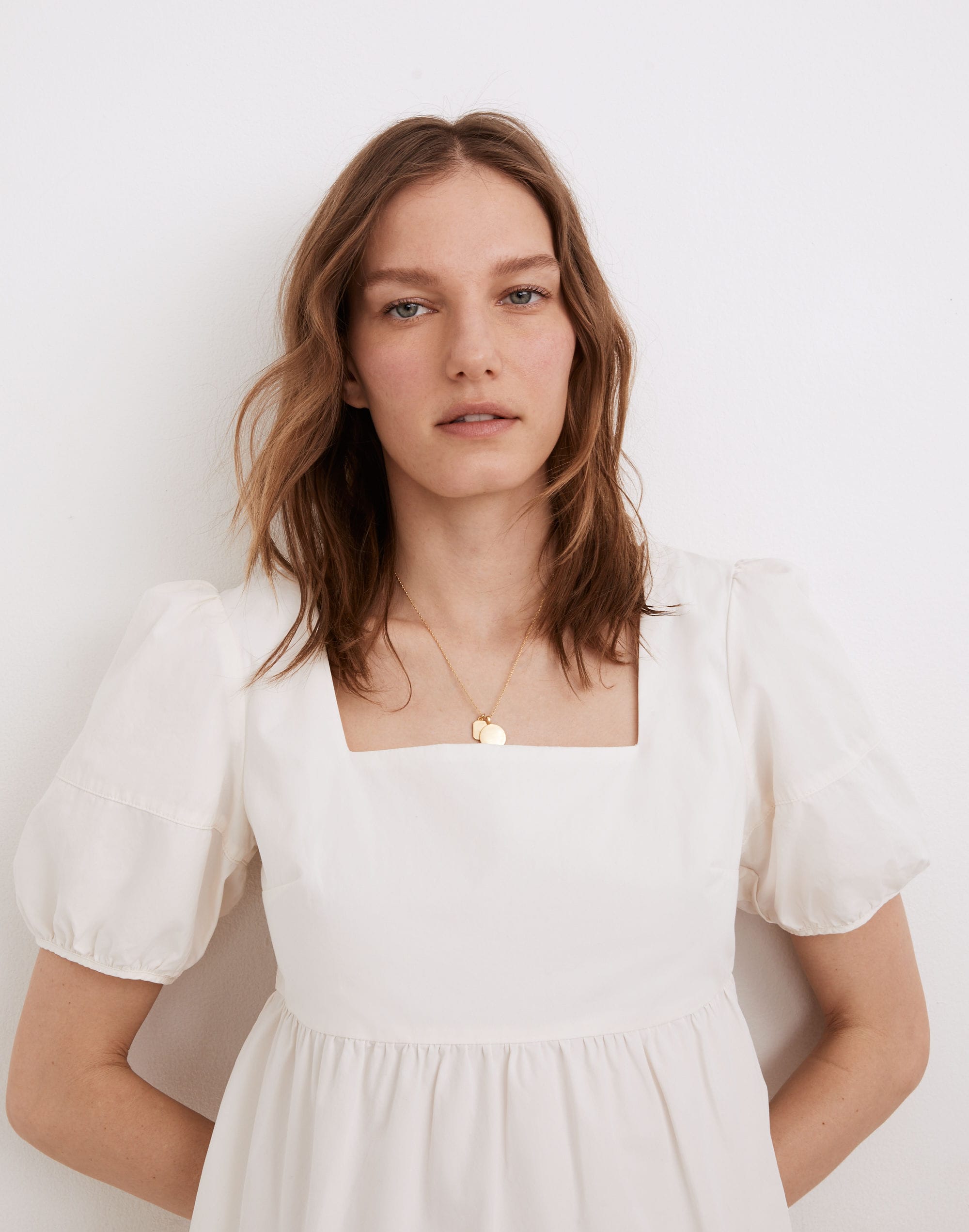 Poplin Puff-Sleeve Tiered Babydoll Dress