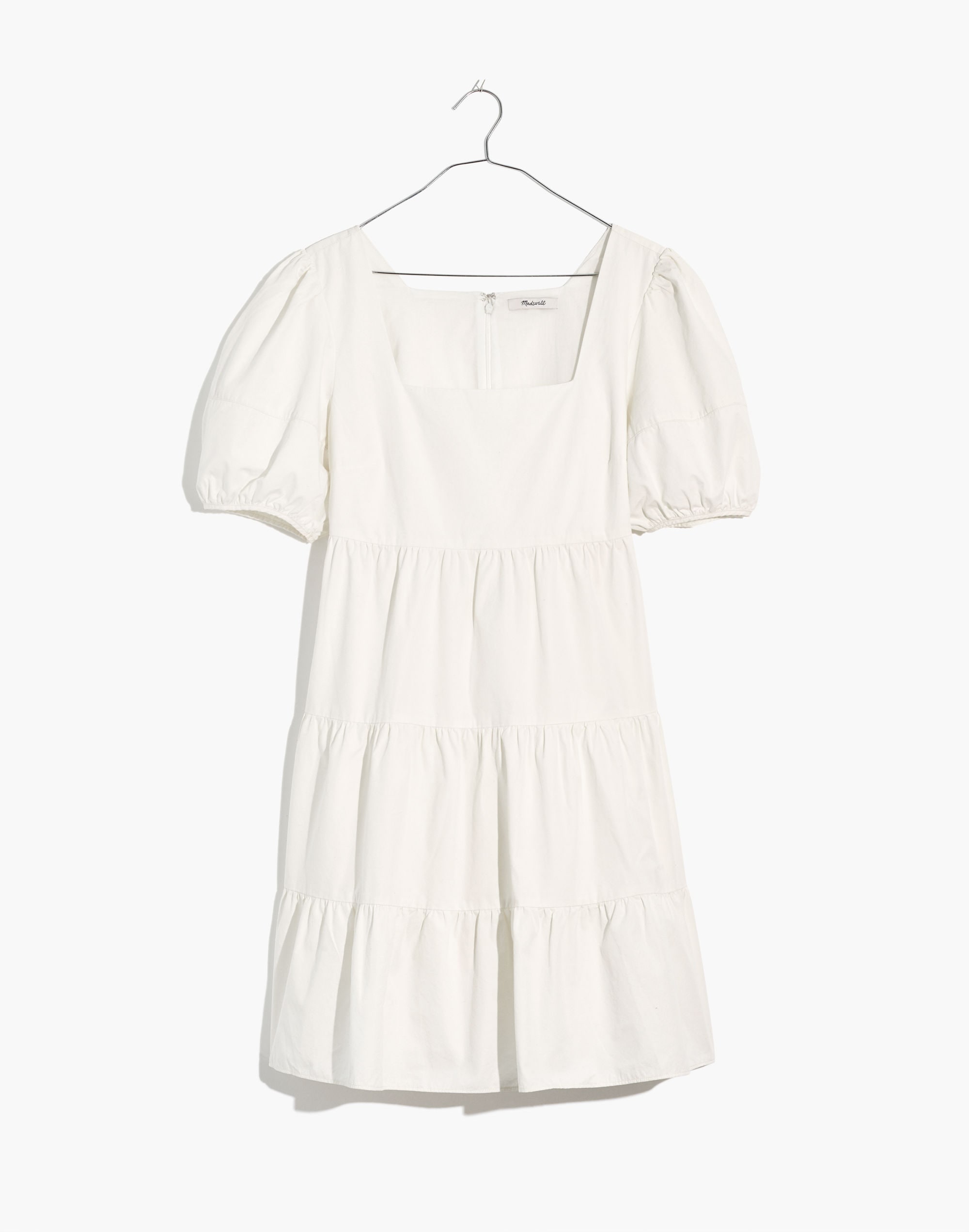 Poplin Puff-Sleeve Tiered Babydoll Dress