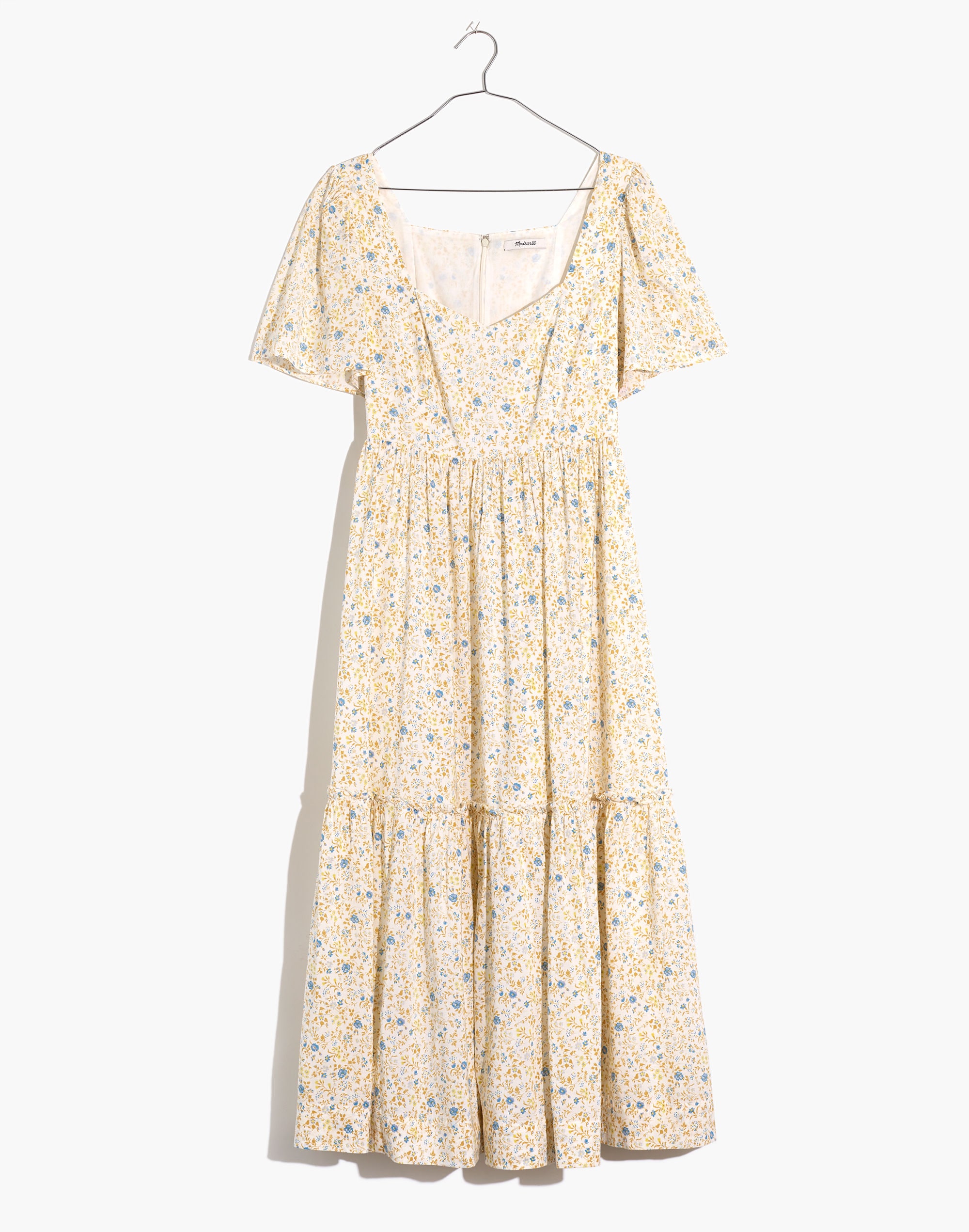 Flutter-Sleeve Tiered Maxi Dress in Folkmagic Floral