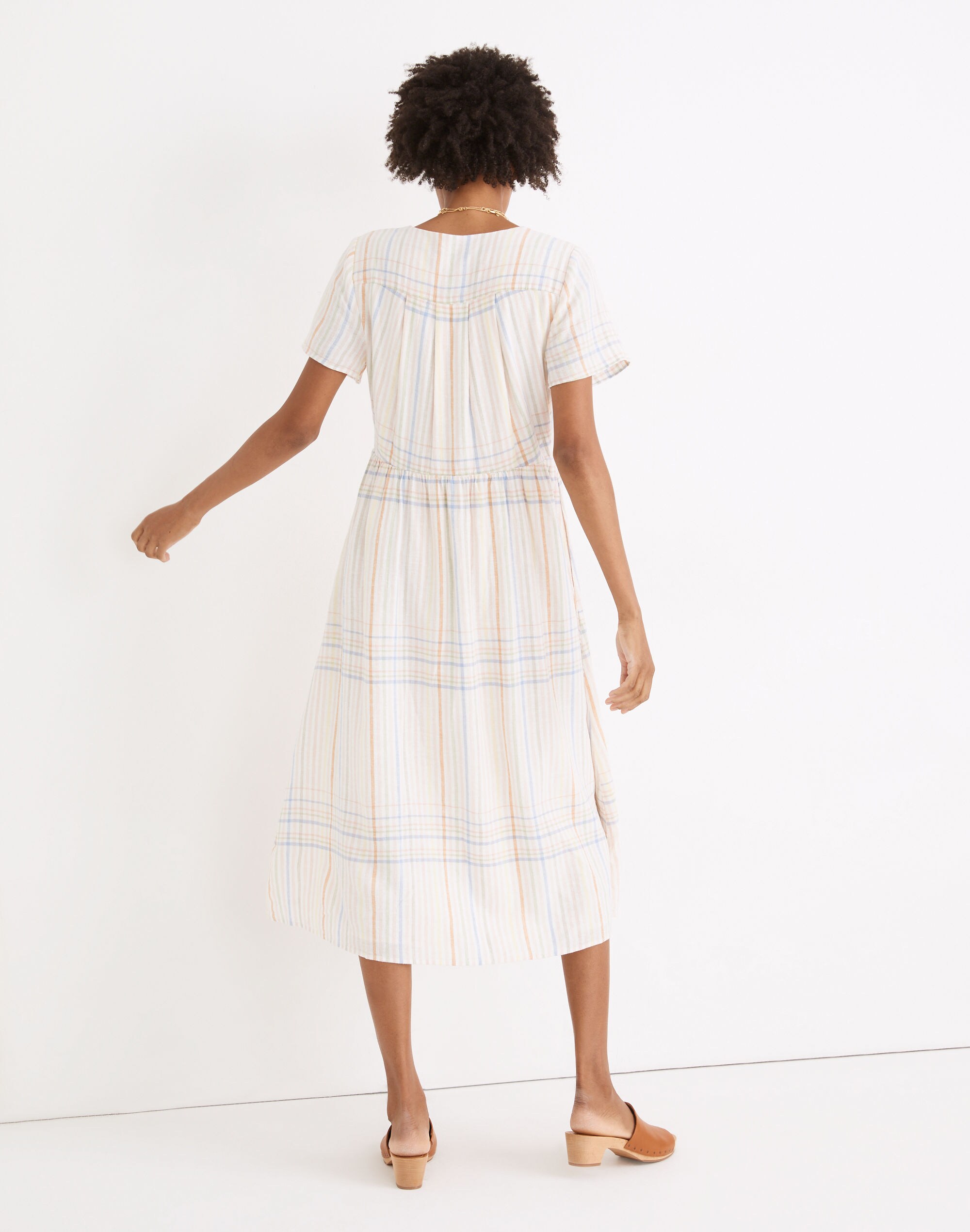 Linen-Blend Clara Midi Dress in Plaid