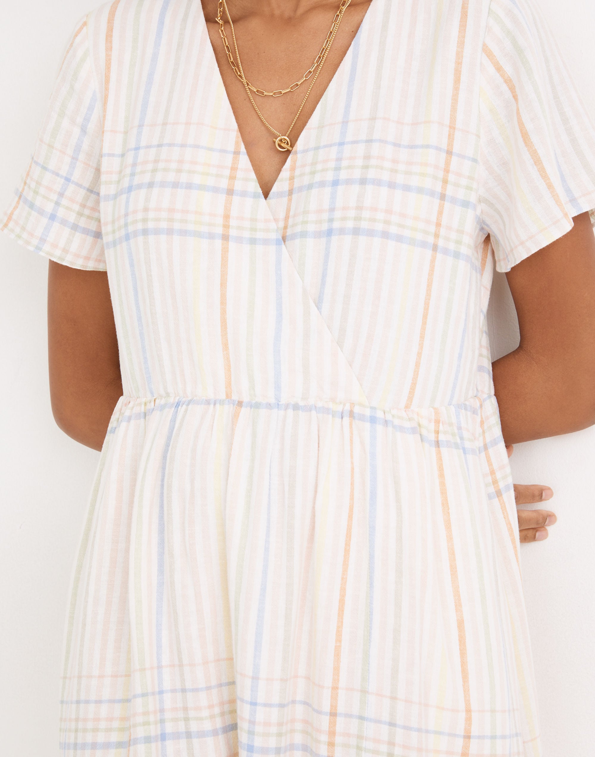 Linen-Blend Clara Midi Dress in Plaid