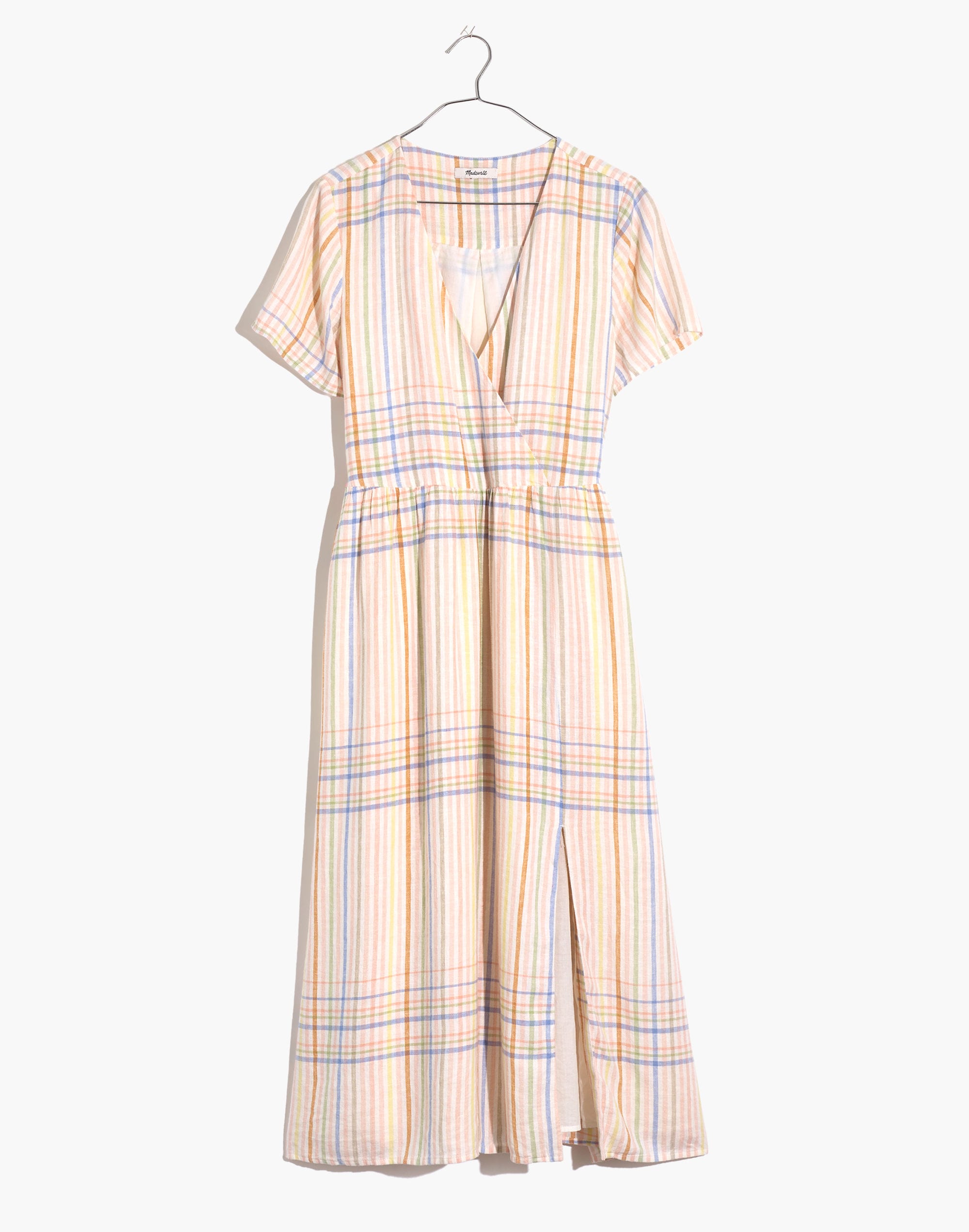 Linen-Blend Clara Midi Dress in Plaid