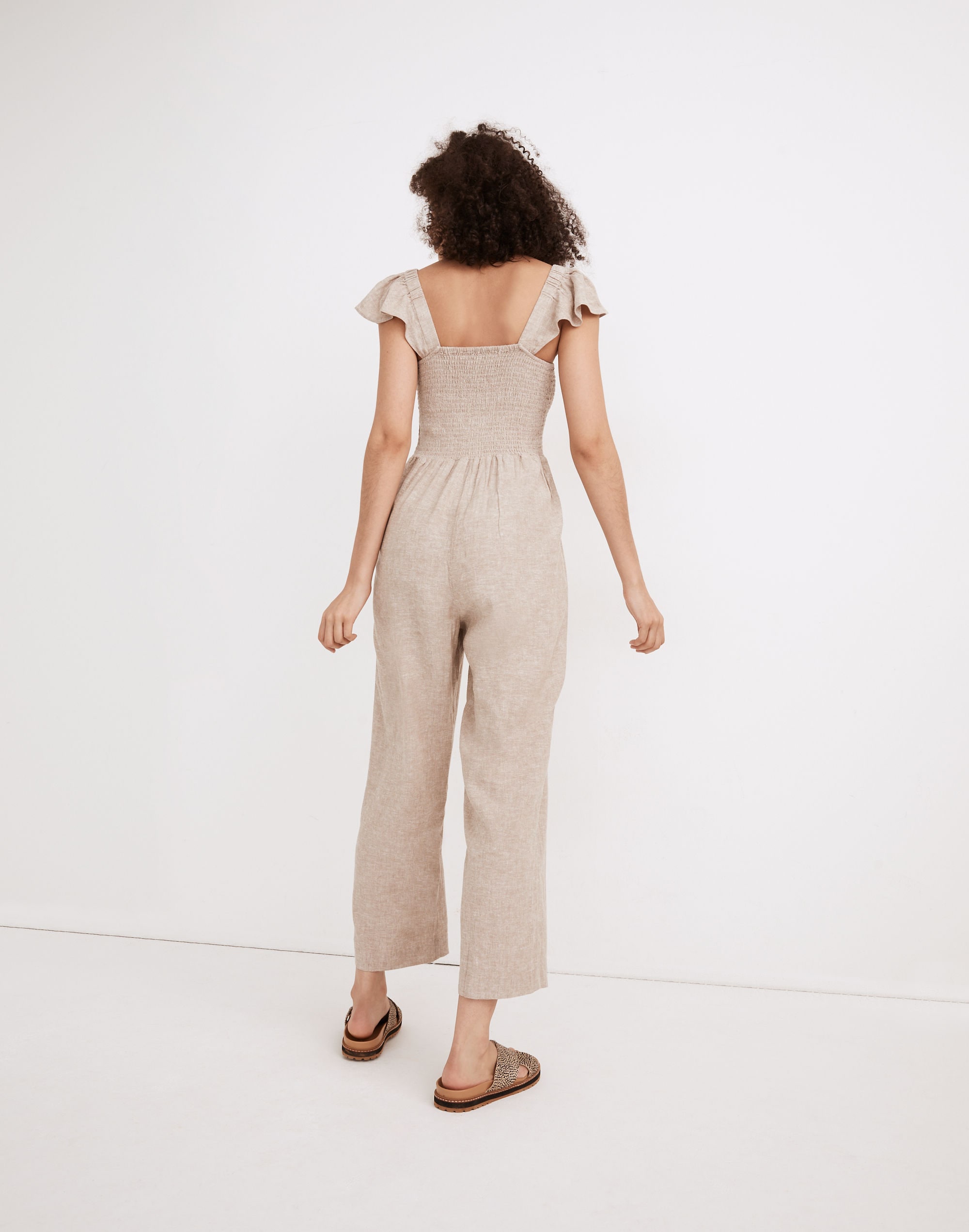 Petite Linen-Blend Lucie Smocked Wide-Leg Jumpsuit