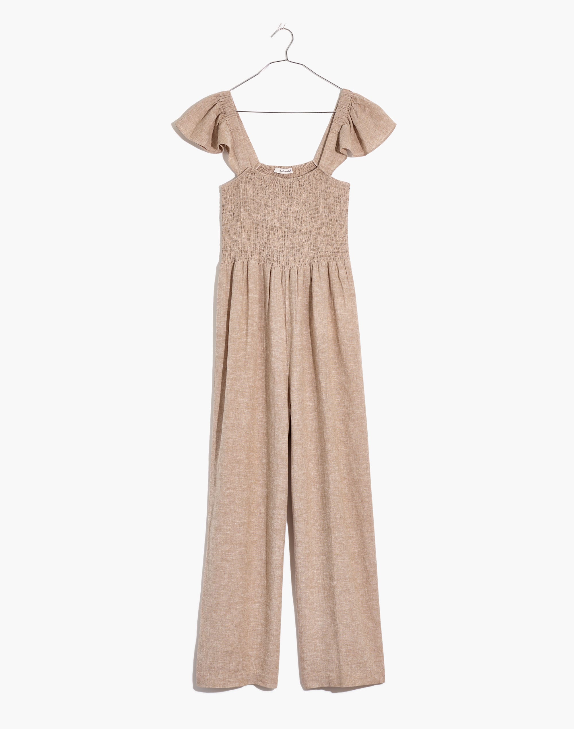 Petite Linen-Blend Lucie Smocked Wide-Leg Jumpsuit