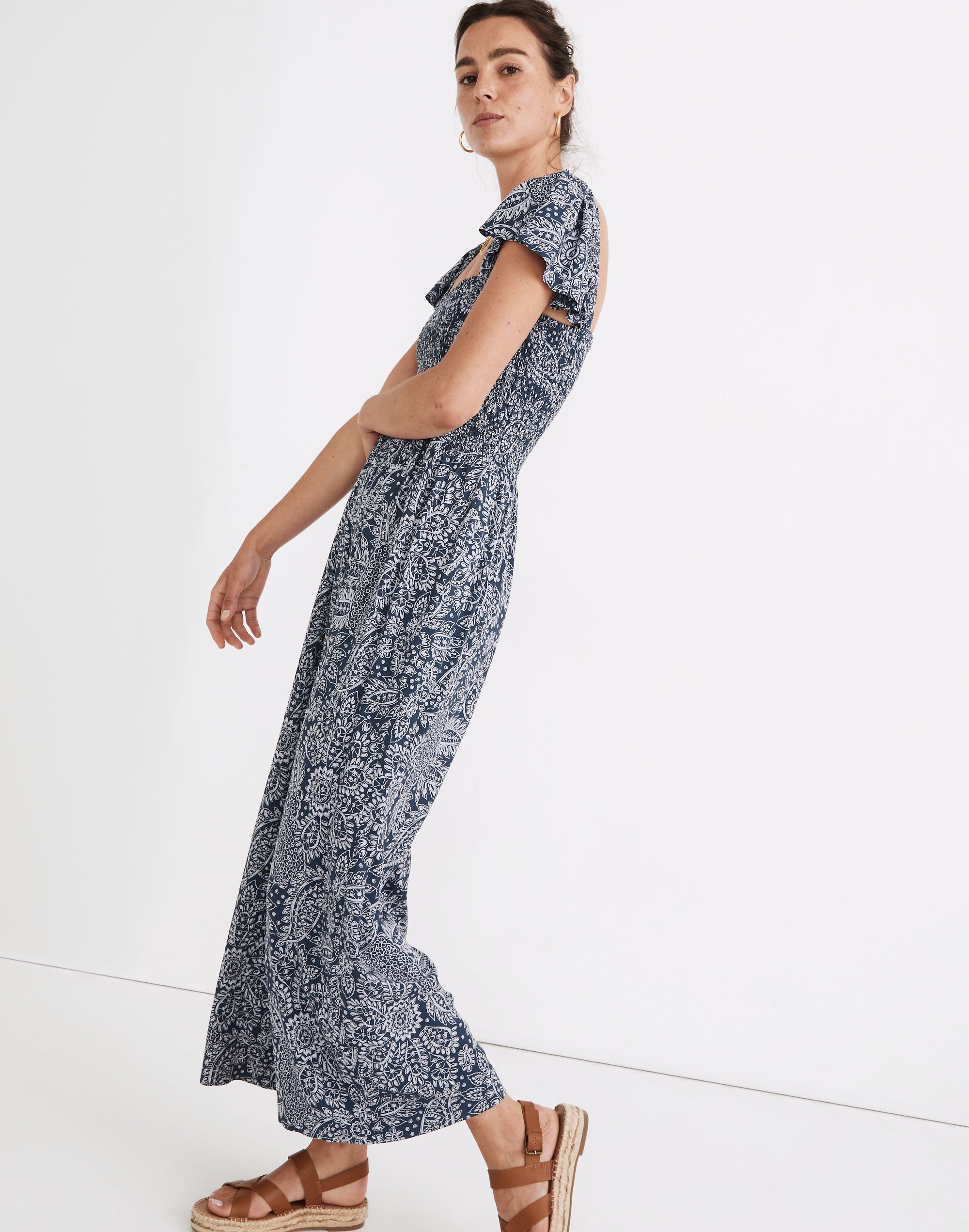 Lucie Smocked Wide-Leg Jumpsuit in Paisley Garden