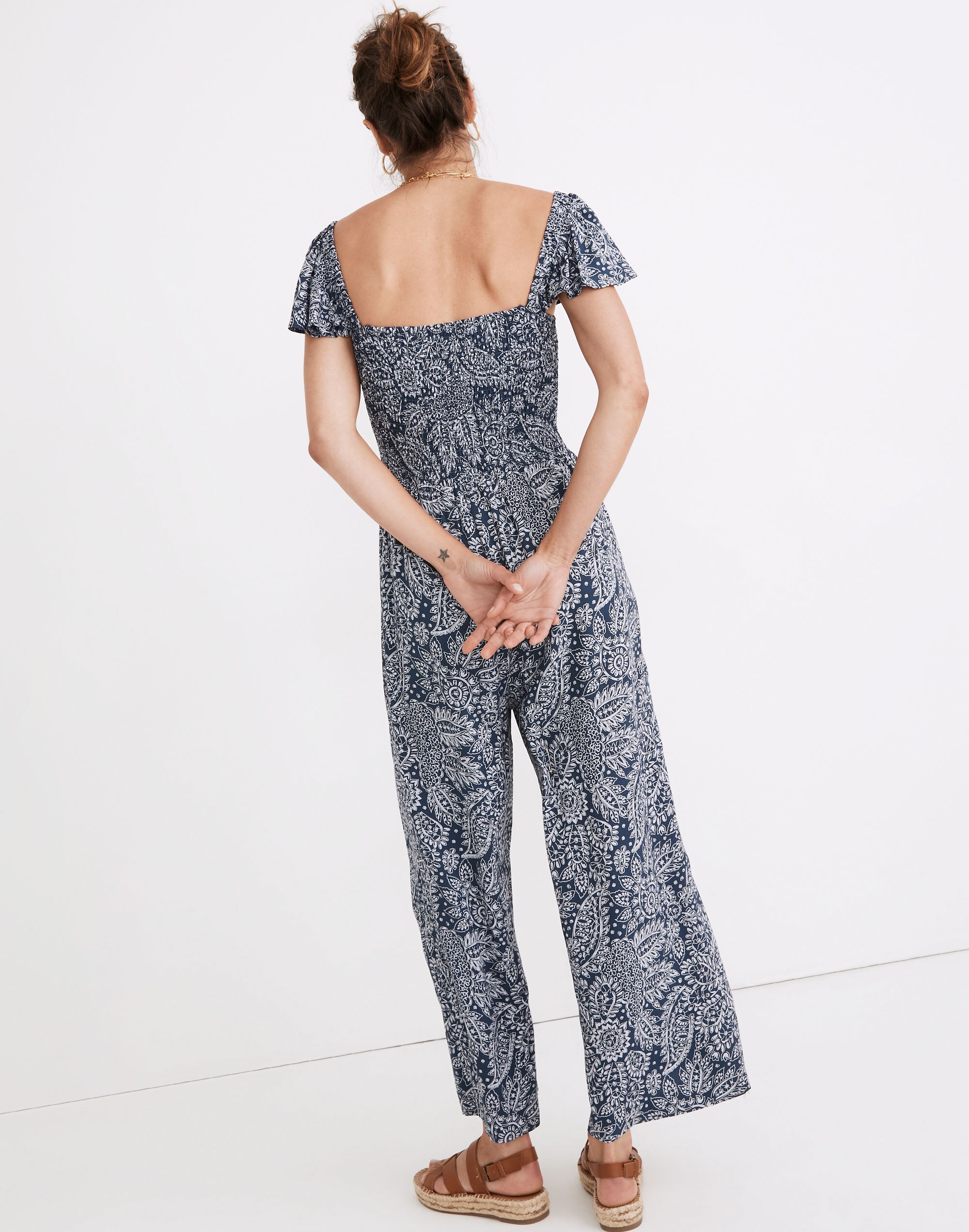 Lucie Smocked Wide-Leg Jumpsuit in Paisley Garden
