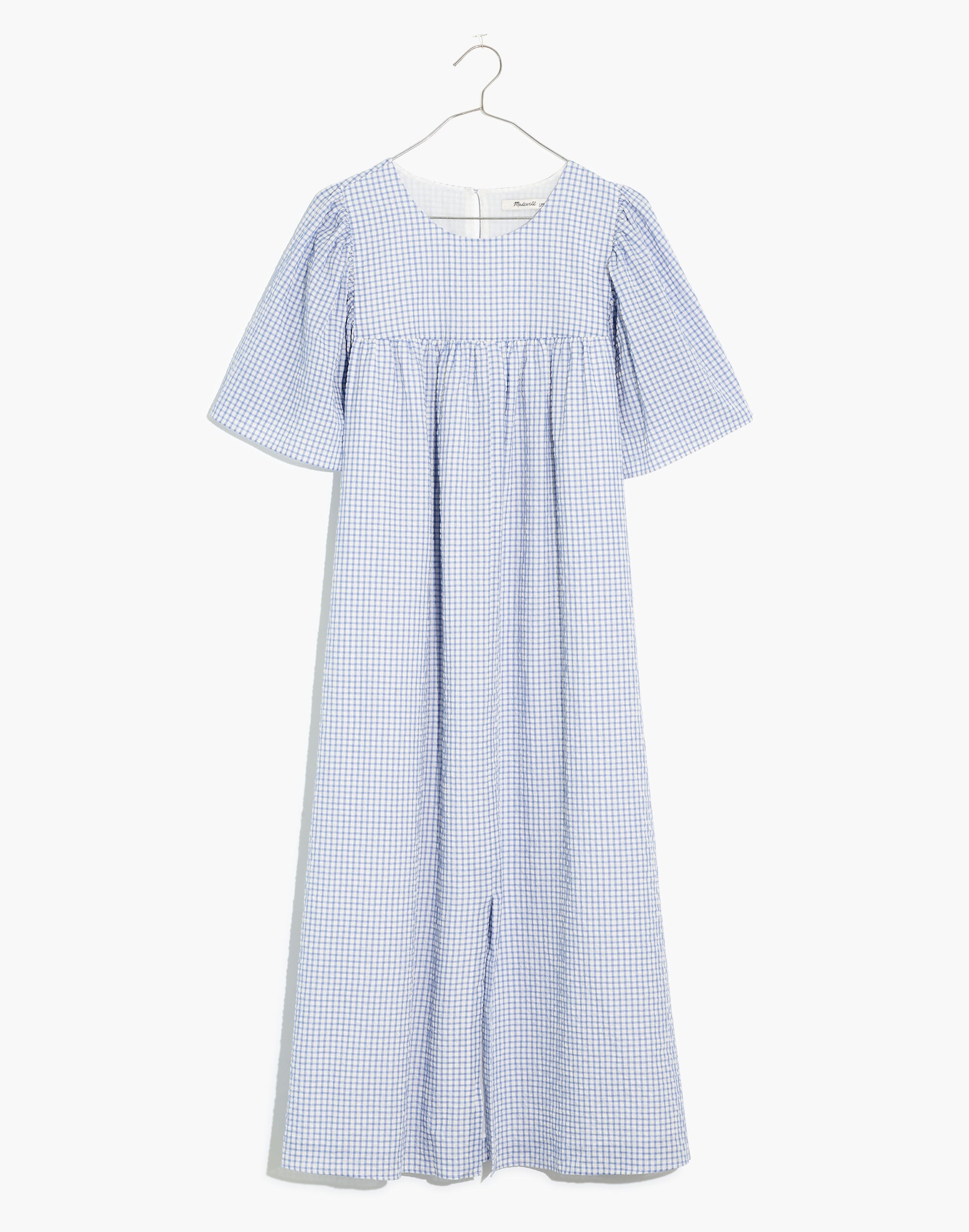 Flutter-Sleeve Caftan Dress in Gingham