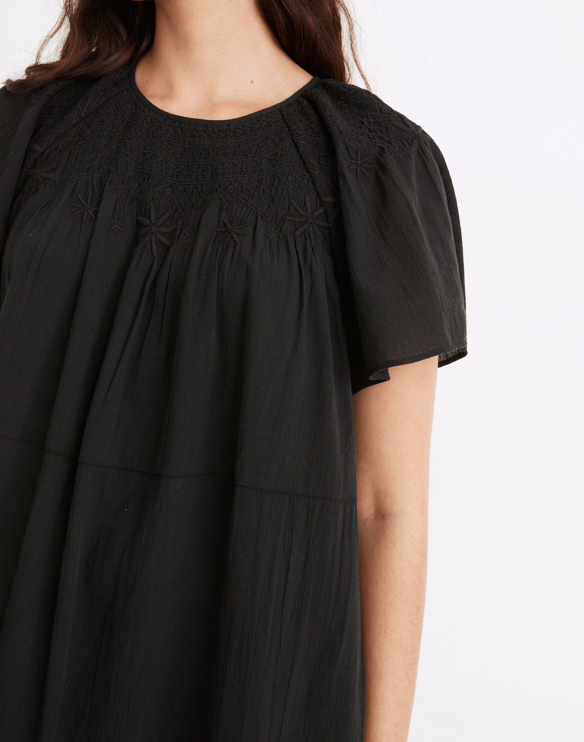 Embroidered Smocked Midi Dress