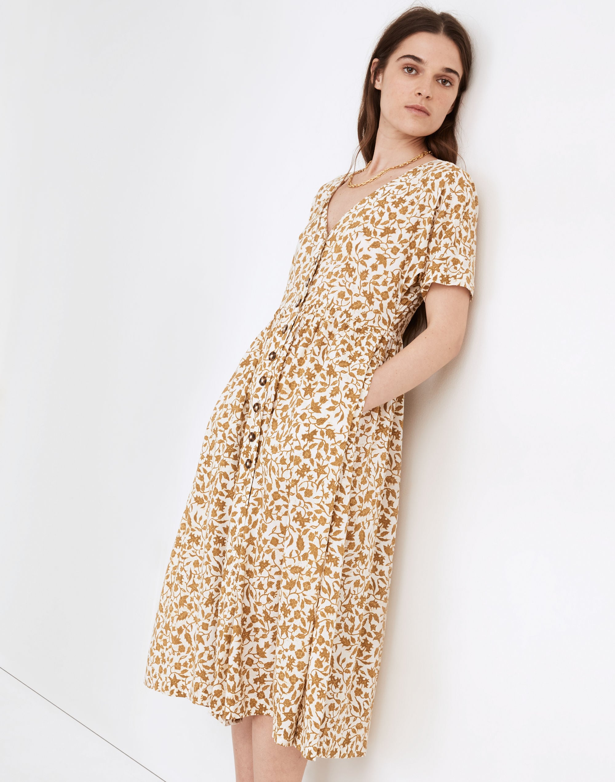 Button-Front Midi Dress in Batik Vine