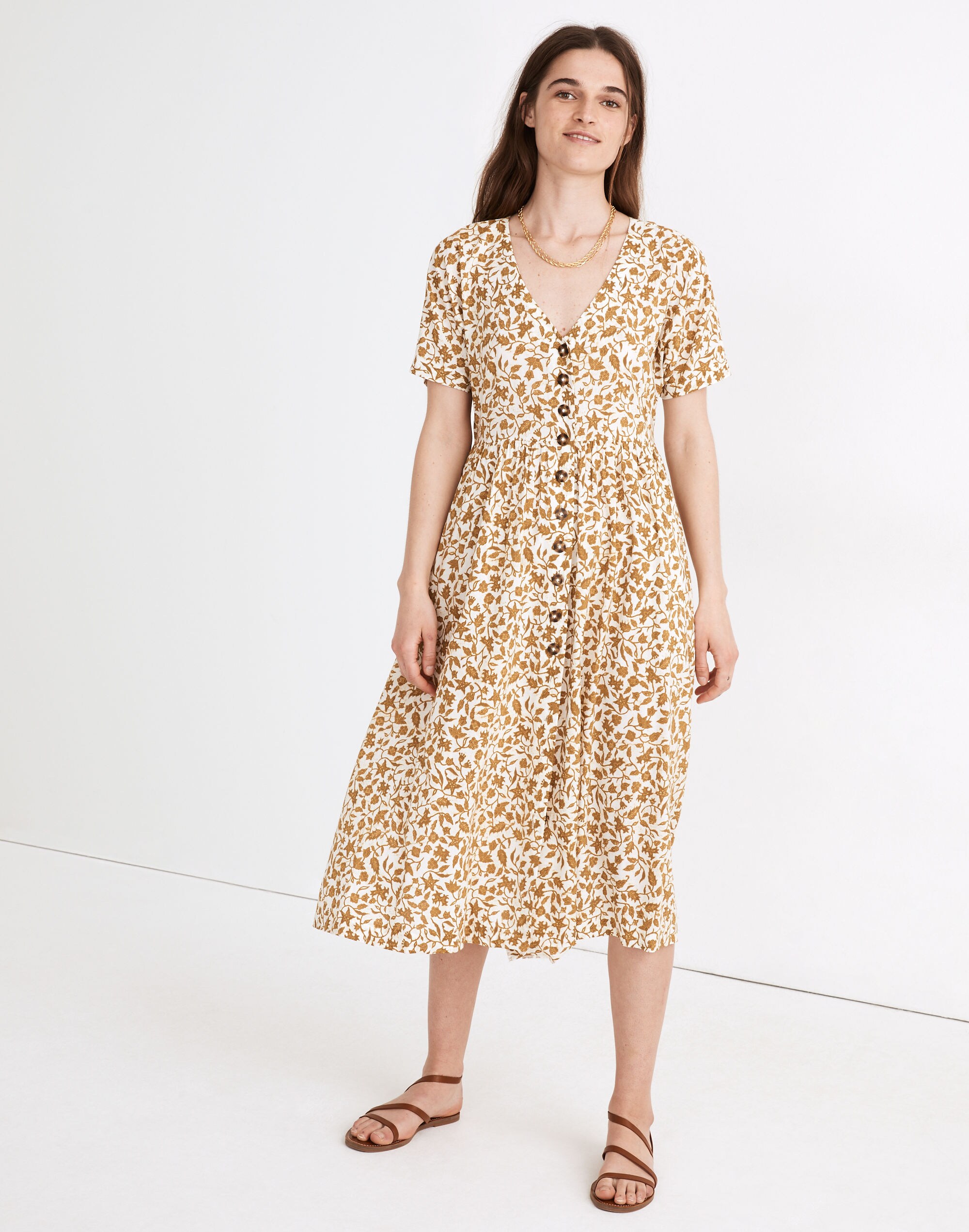 Button-Front Midi Dress in Batik Vine