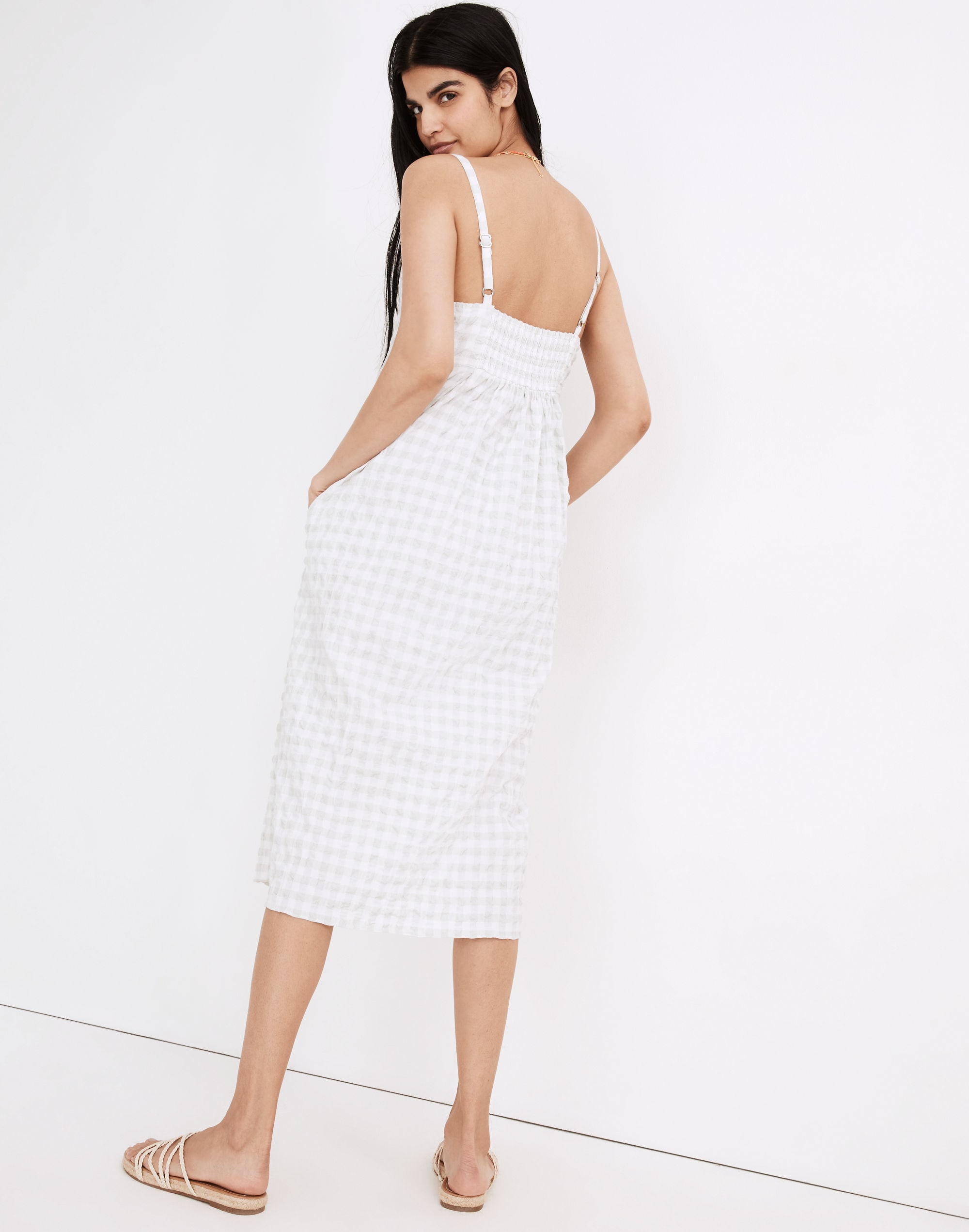 Petite Summertime Cami Midi Dress in Seersucker Gingham