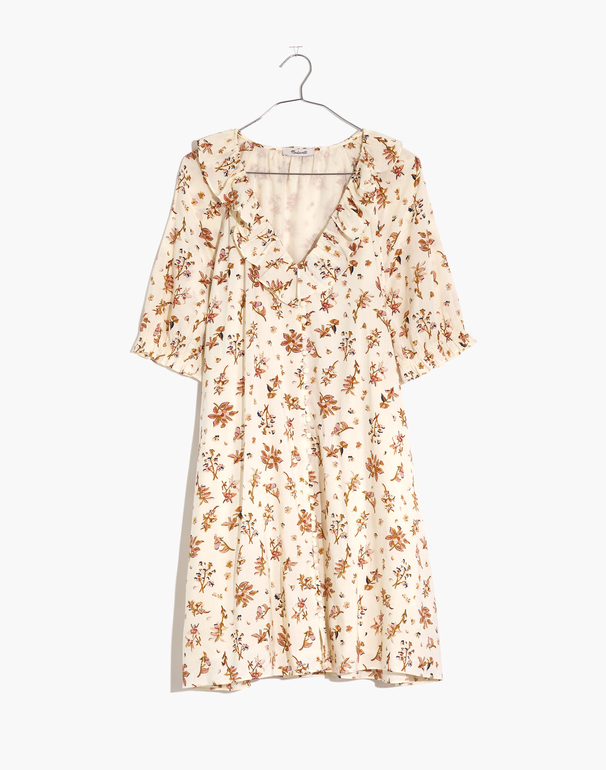 Ruffle Button-Front Trapeze Dress in Floral Reef