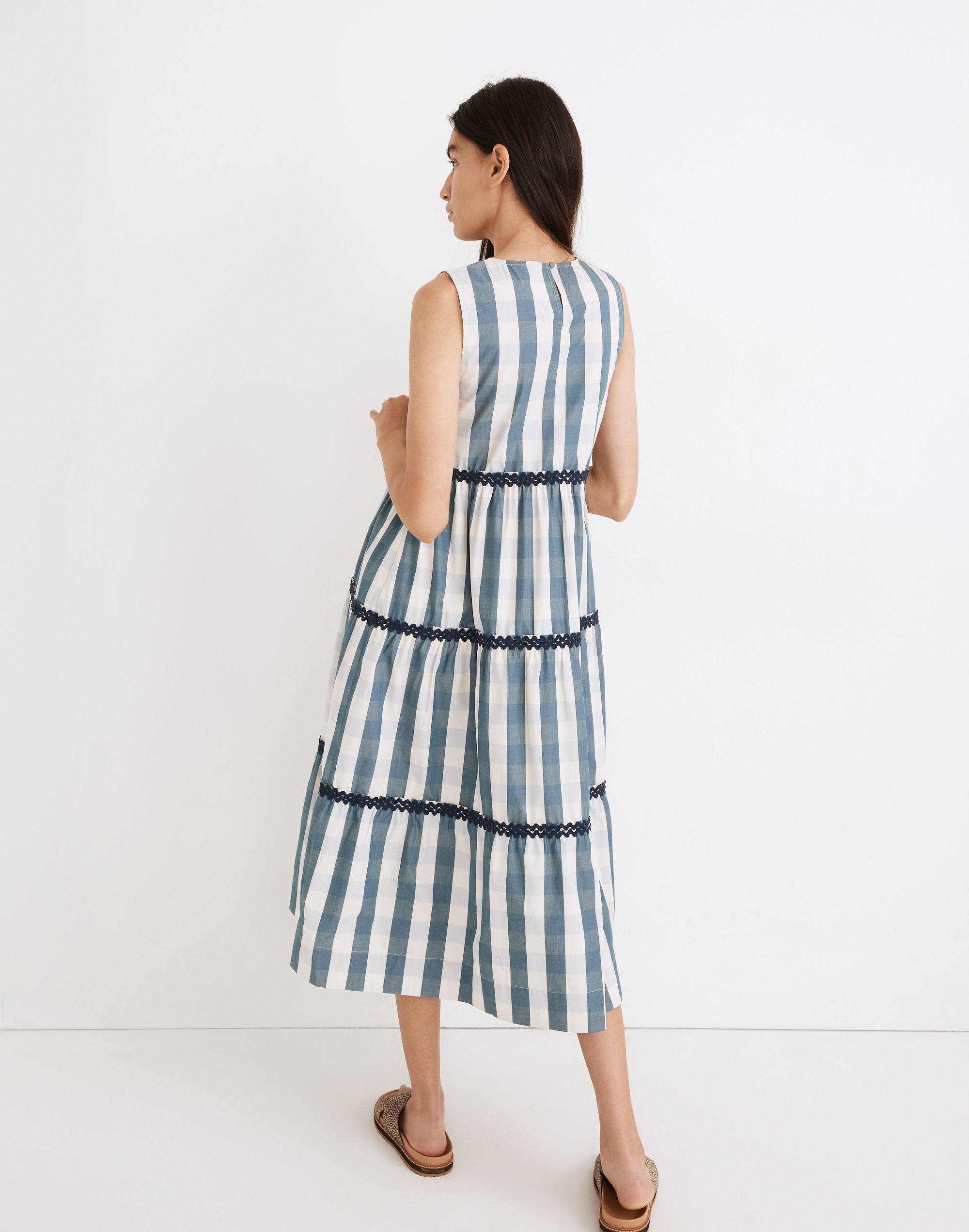Rickrack Cattail Tiered Dress in Gingham Check
