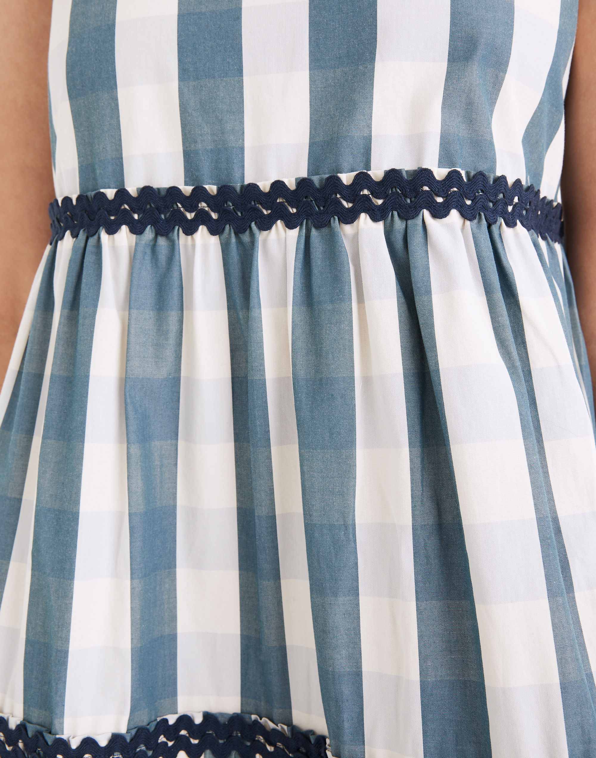 Rickrack Cattail Tiered Dress in Gingham Check