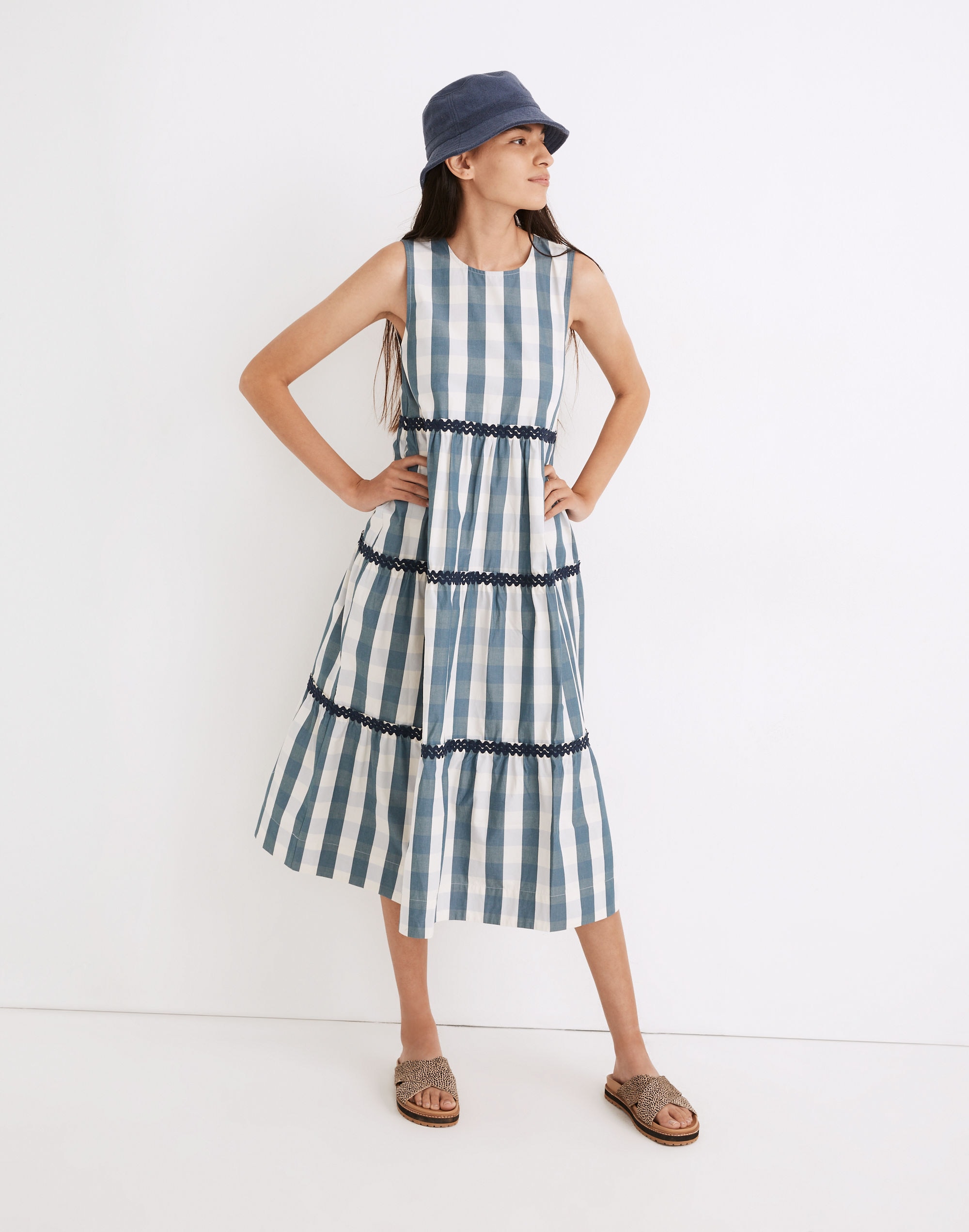 Rickrack Cattail Tiered Dress in Gingham Check
