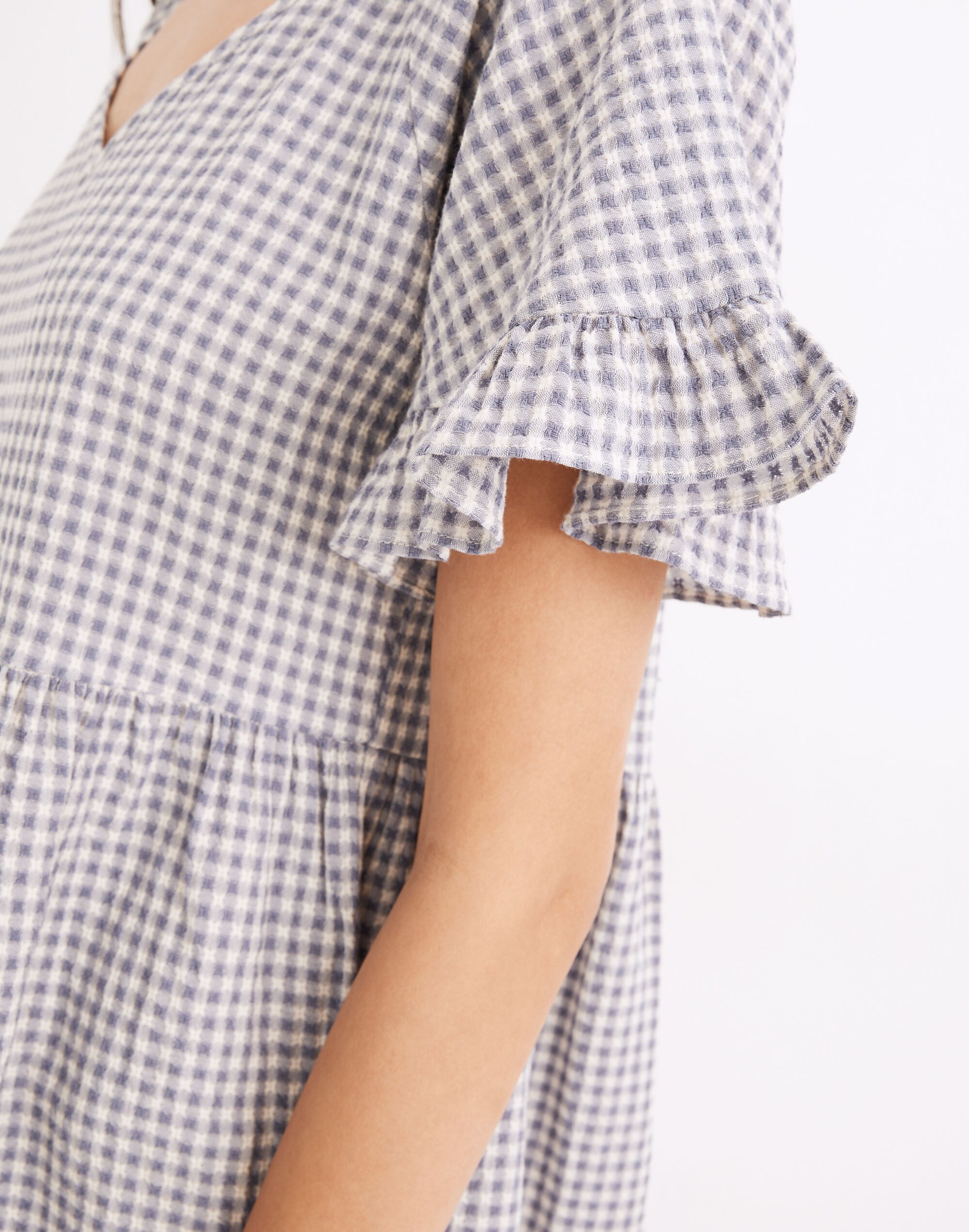 Ruffle-Sleeve Babydoll Dress in Seersucker Gingham