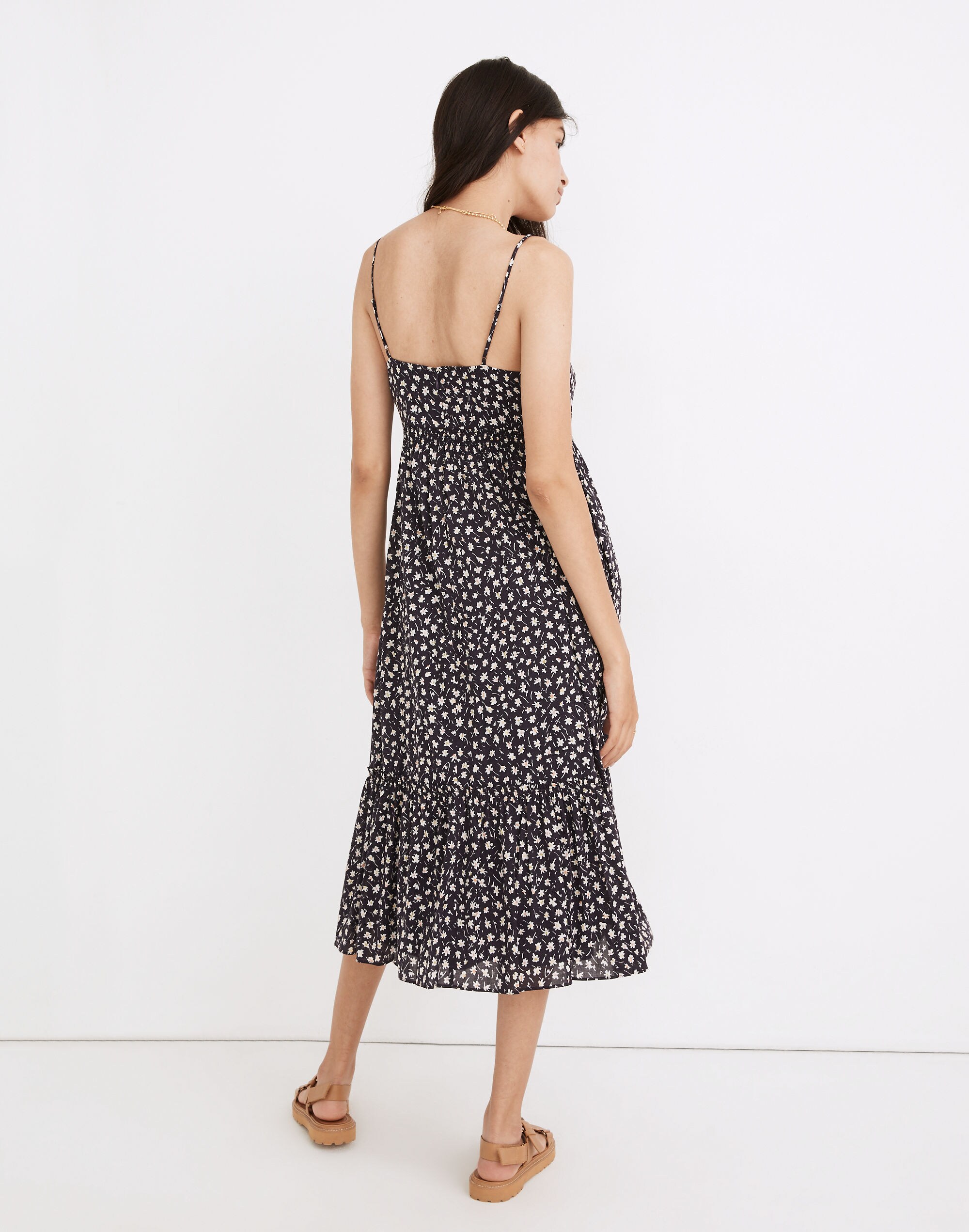 Cami Smock-Waist Tiered Midi Dress in Sweet Floral