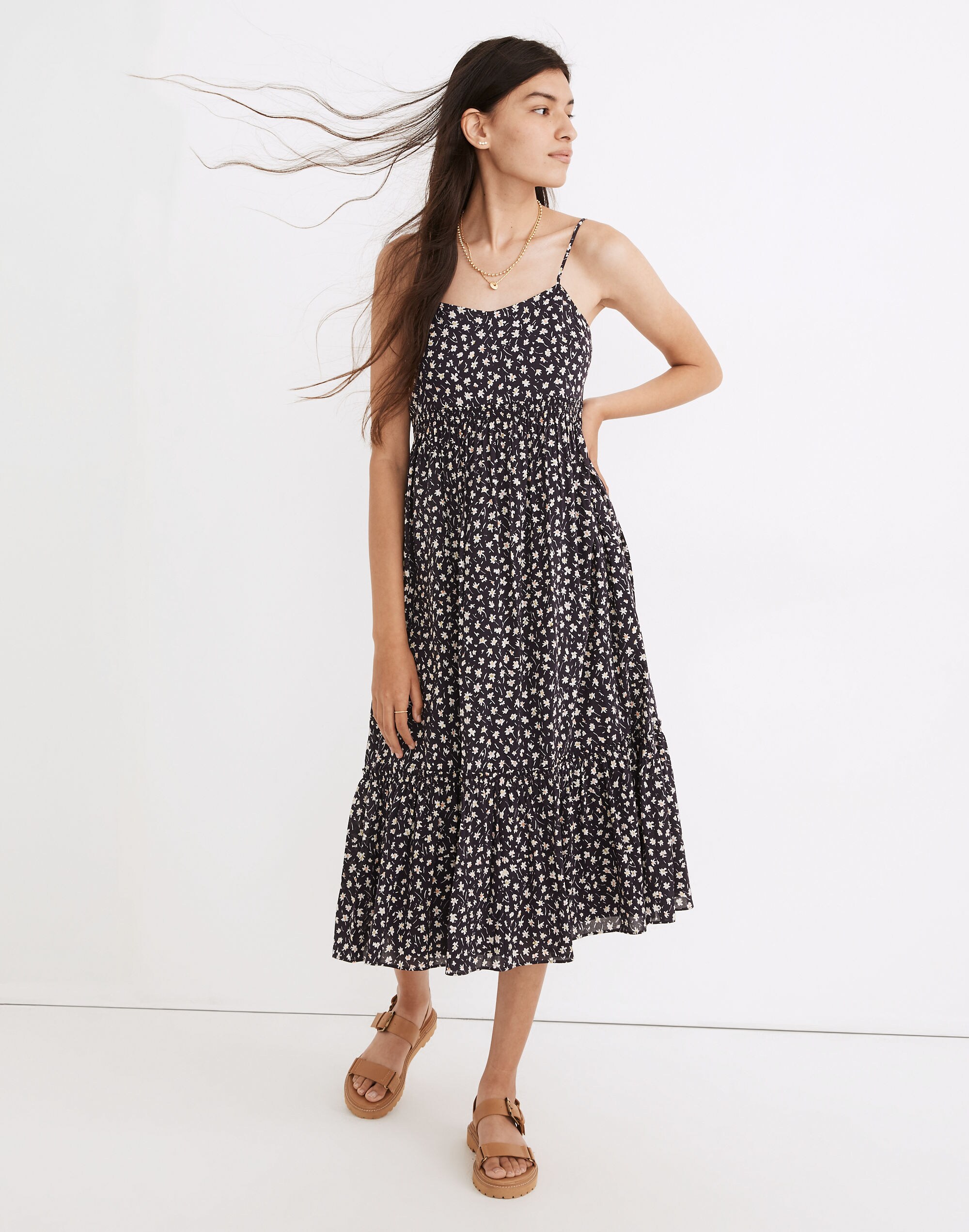 Cami Smock-Waist Tiered Midi Dress in Sweet Floral