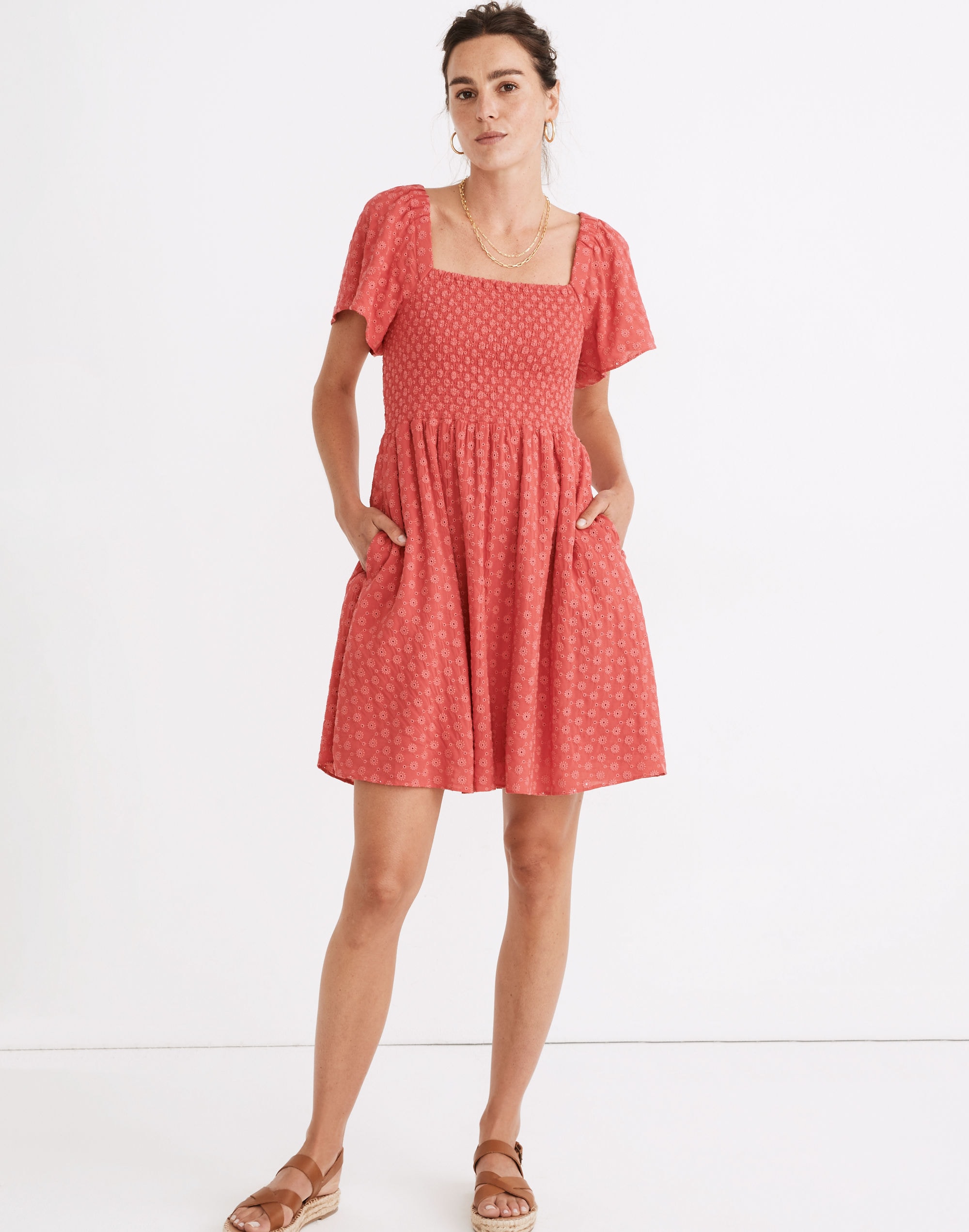 eyelet lucie smocked mini dress