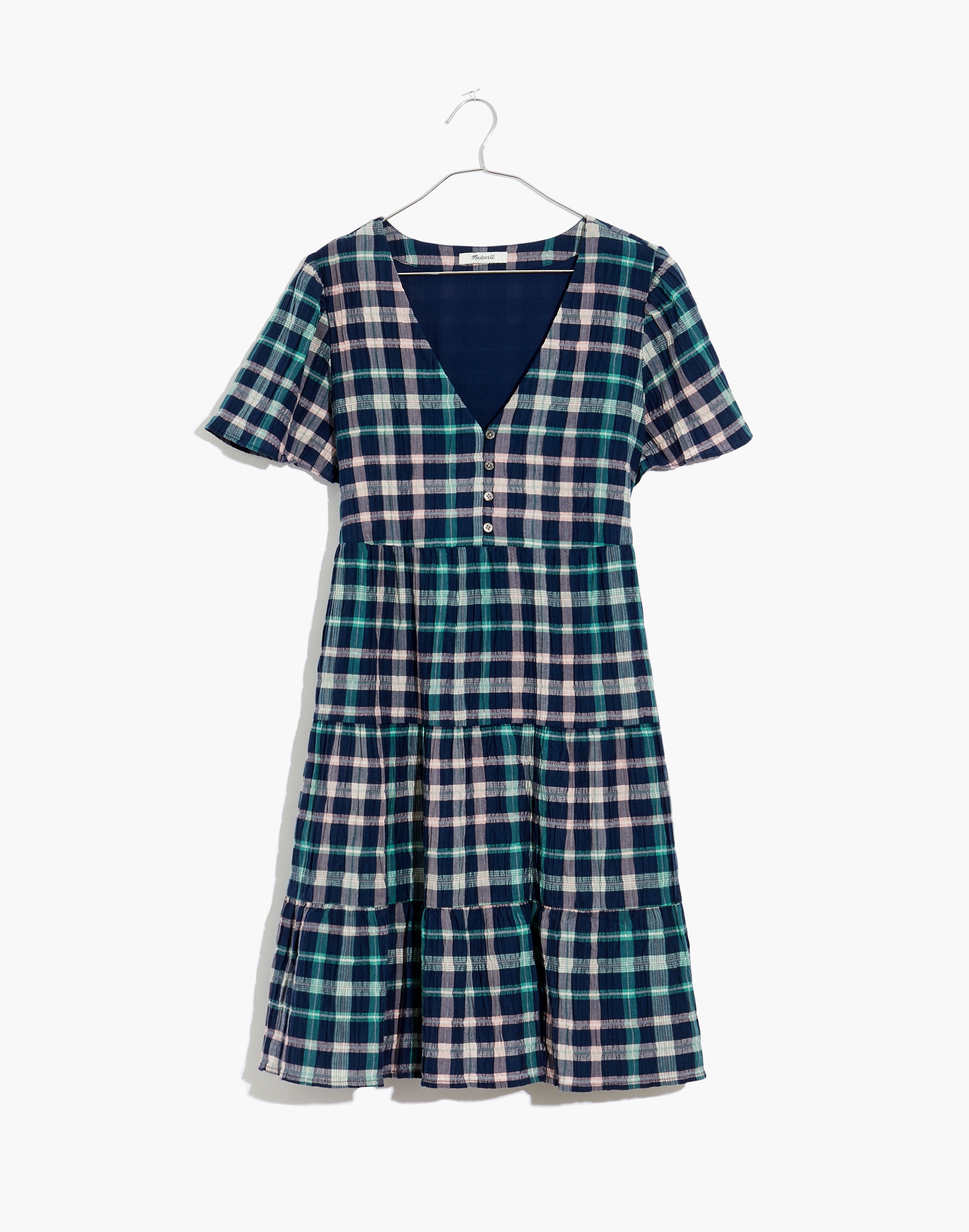 Plaid Button-Front Tiered Babydoll Dress