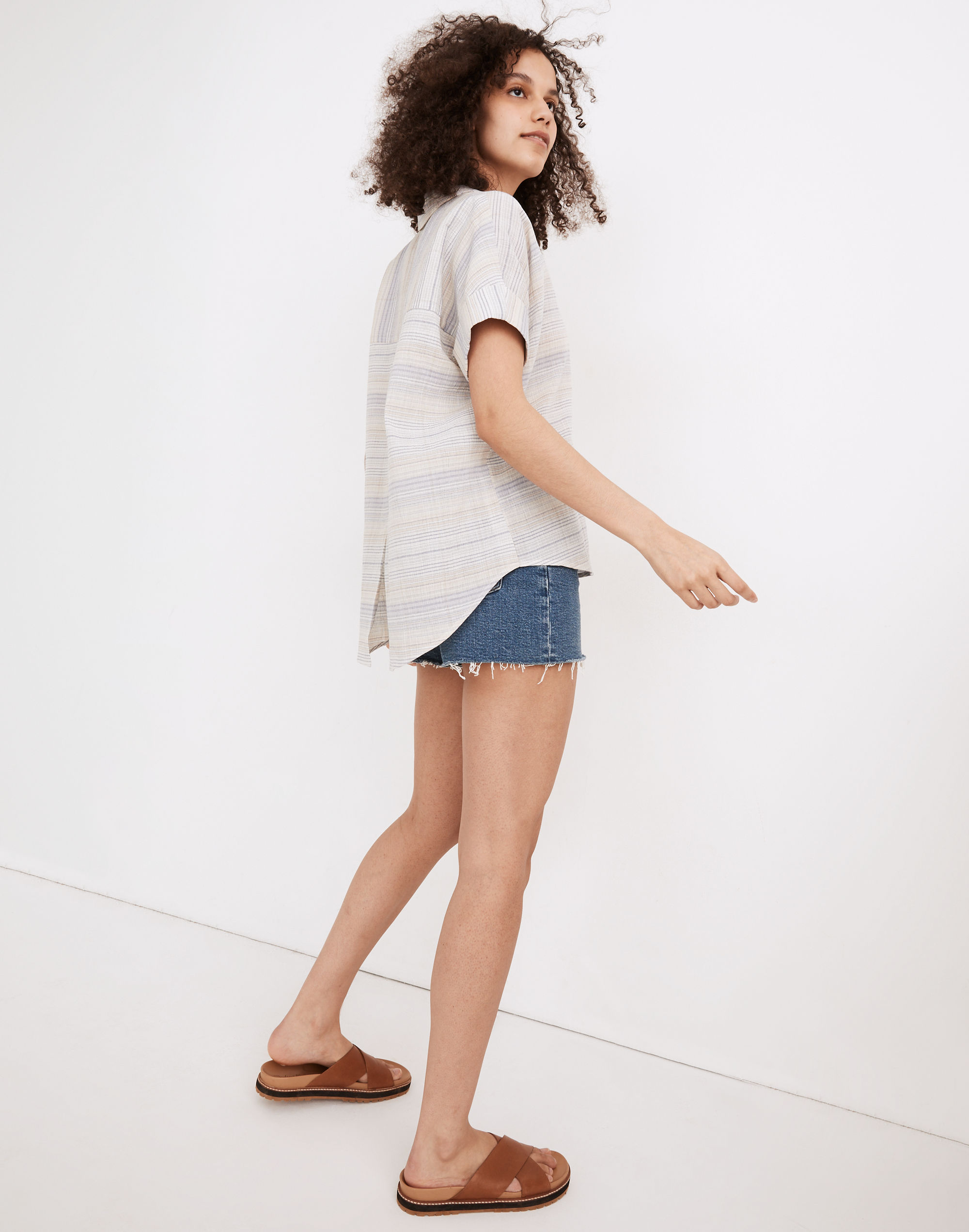 Crinkle Hayden Popover Top in Stripe