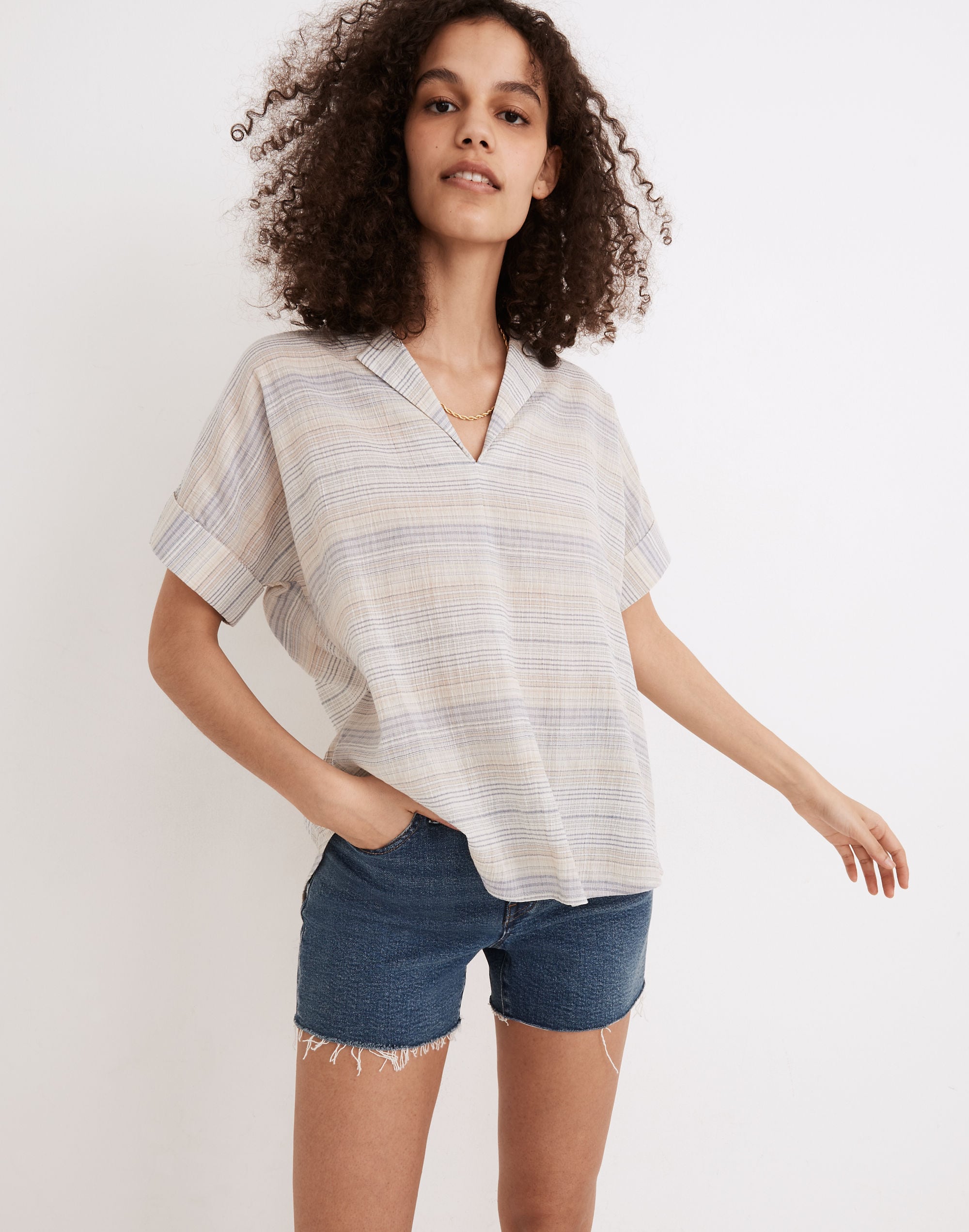 Crinkle Hayden Popover Top in Stripe