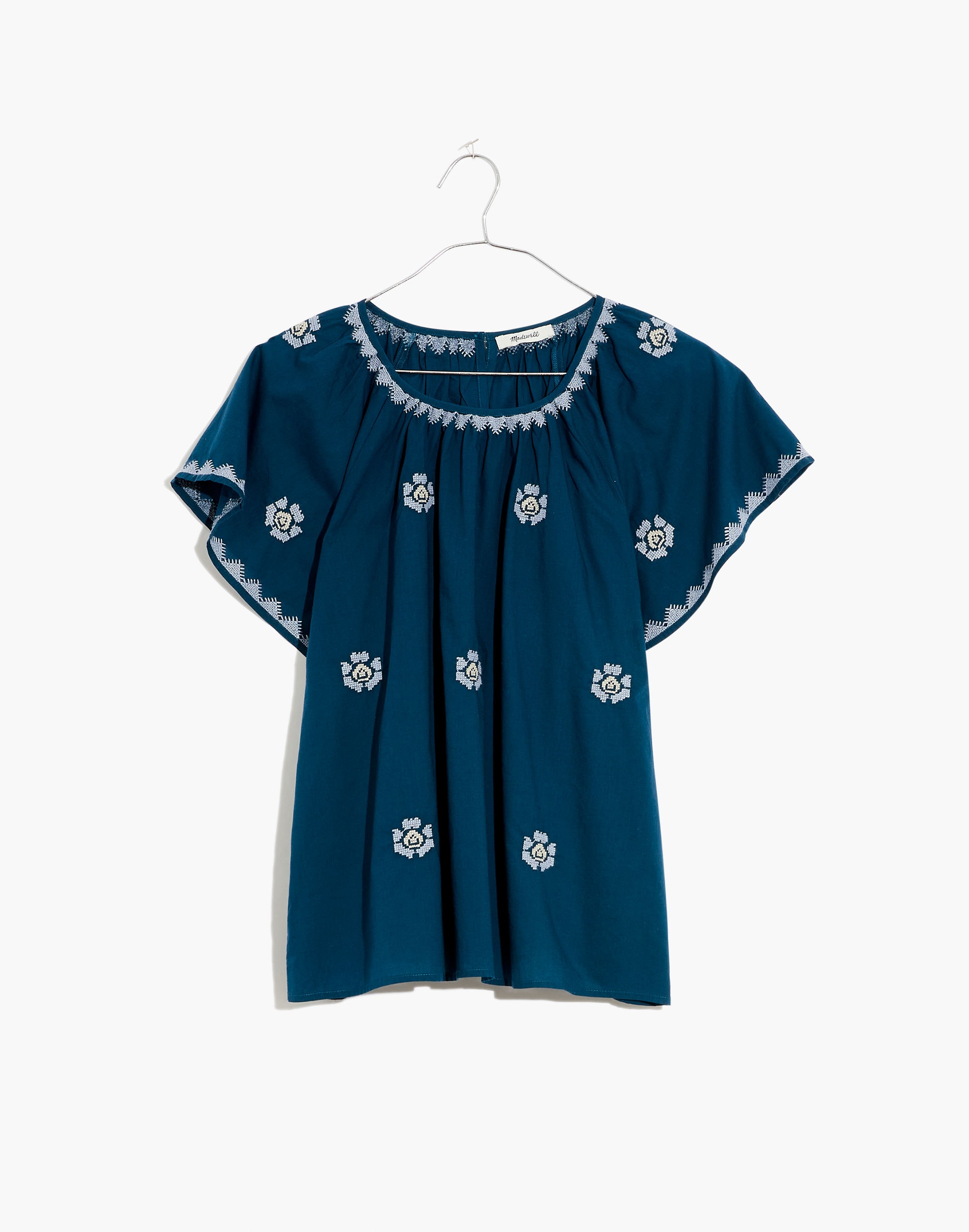 Embroidered Flutter-Sleeve Top