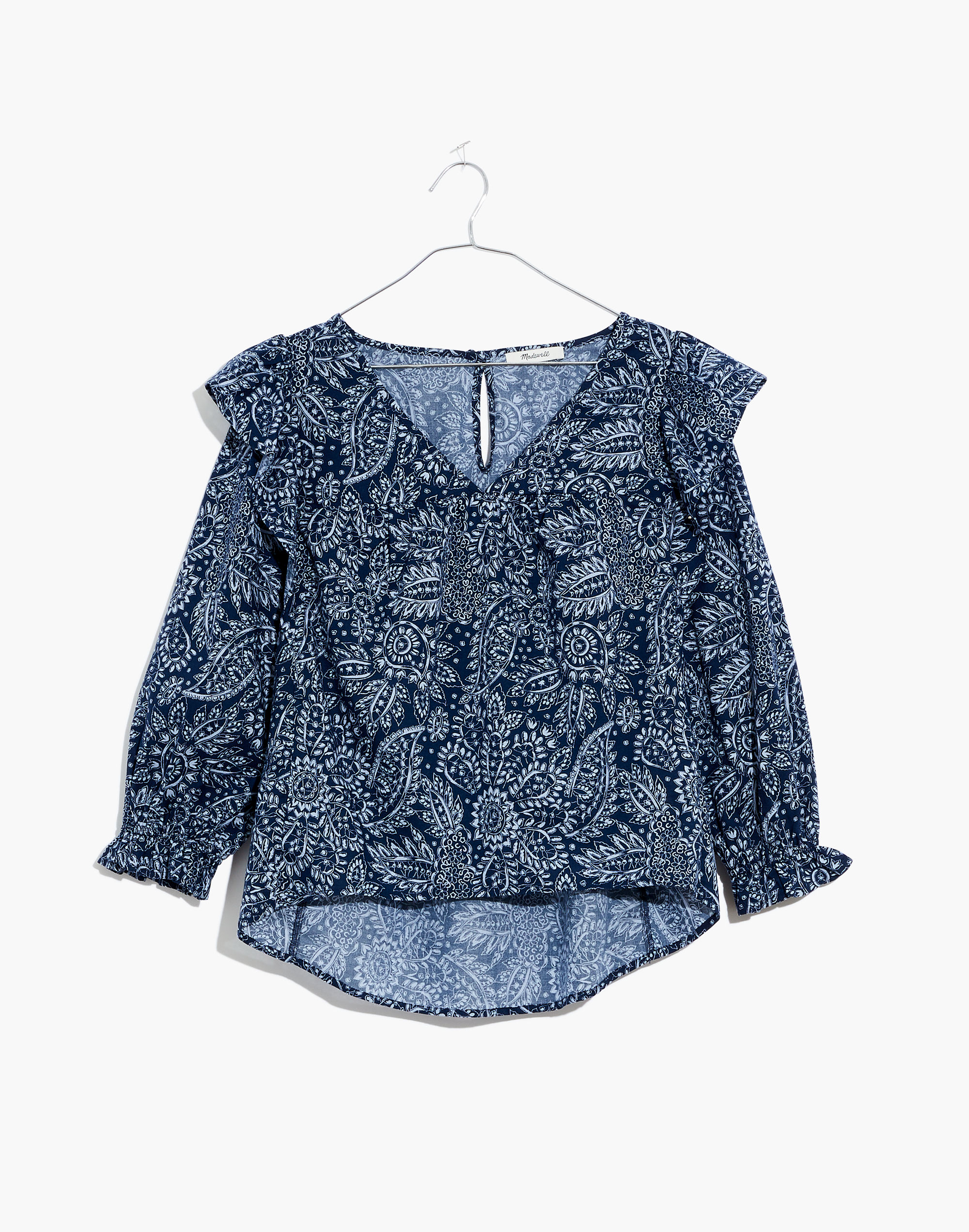 V-Neck Ruffle-Shoulder Top in Paisley Garden