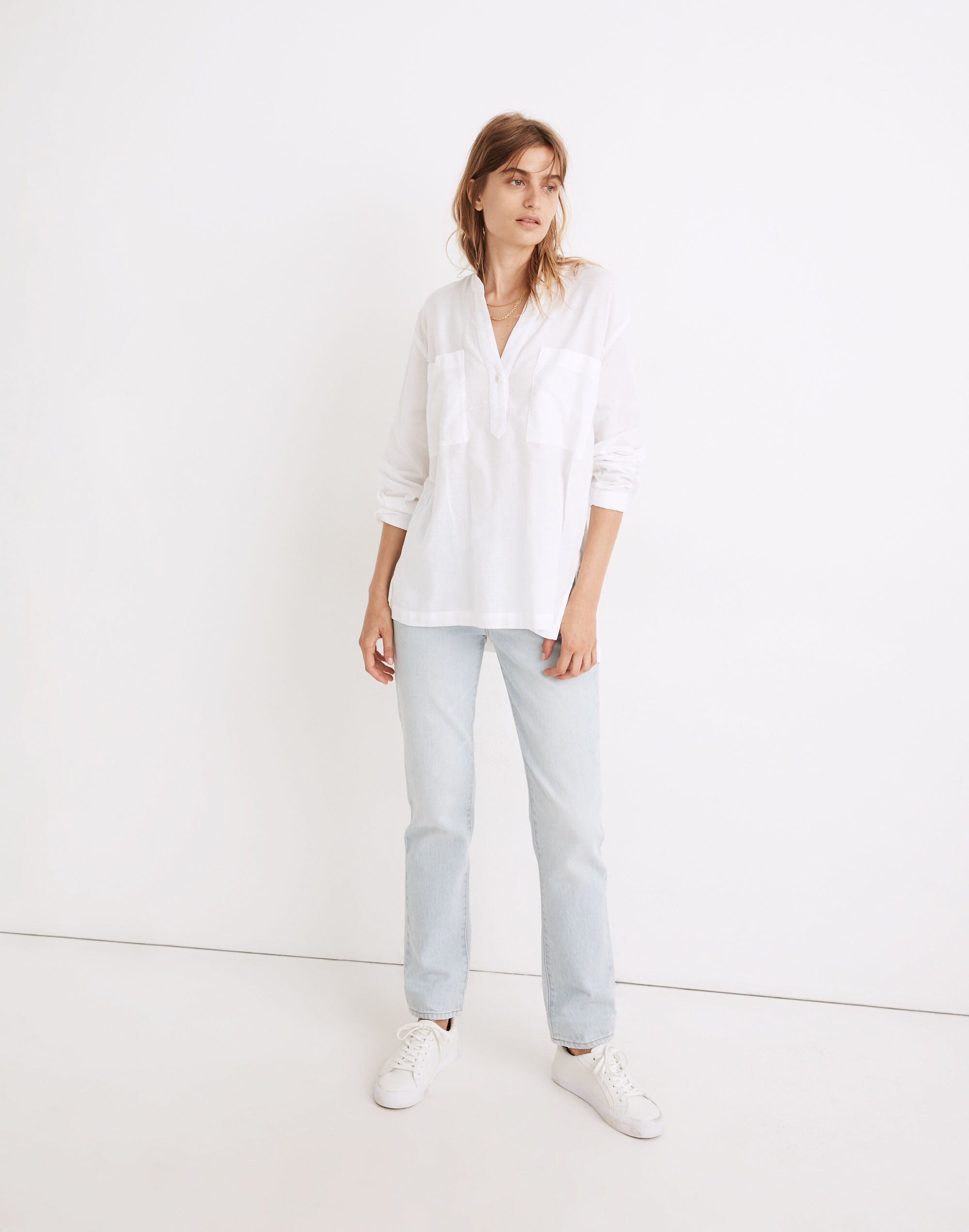 Cotton Gauze Pocket Tunic Shirt