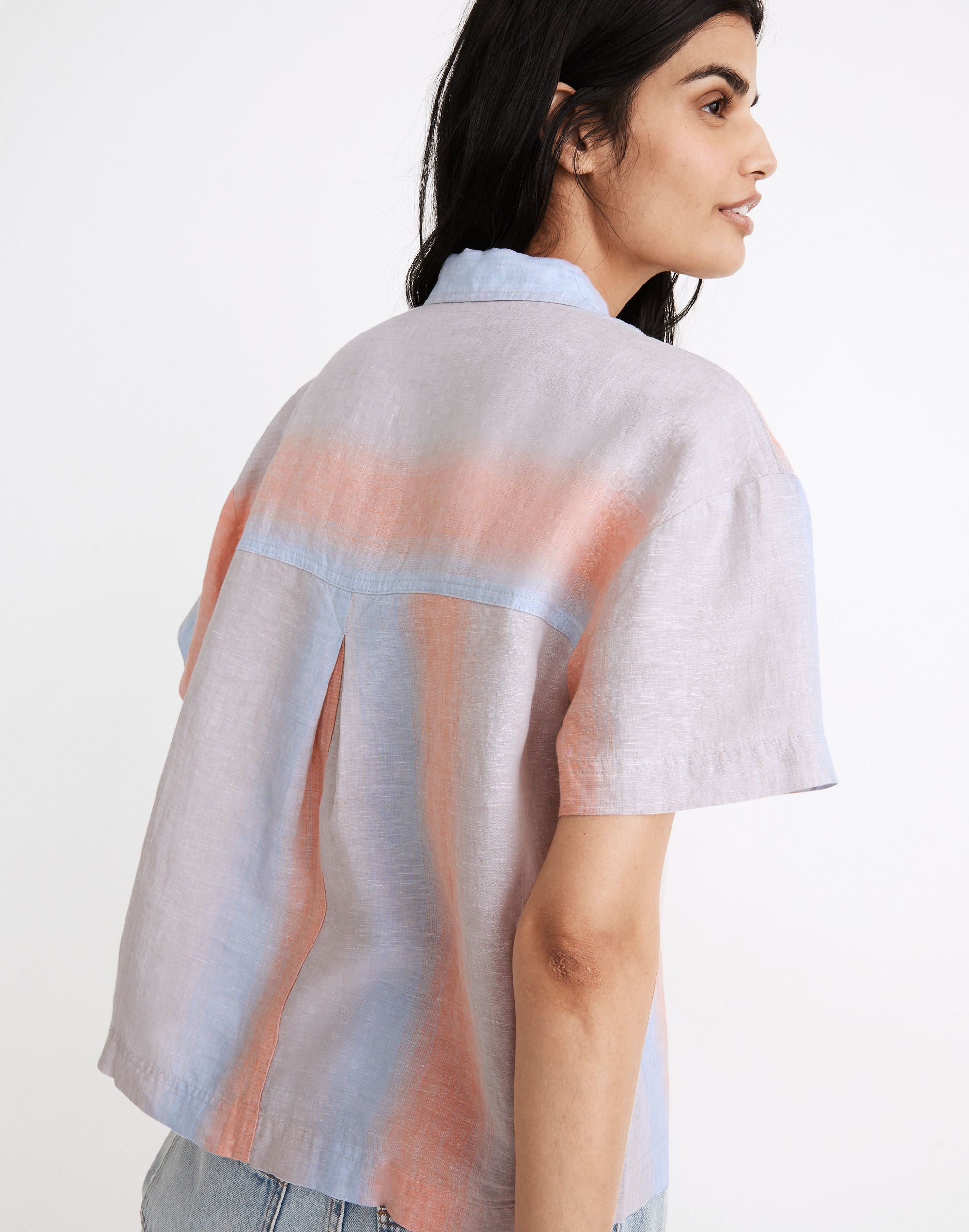 Linen Beachside Shirt in Ombr&eacute; Stripe